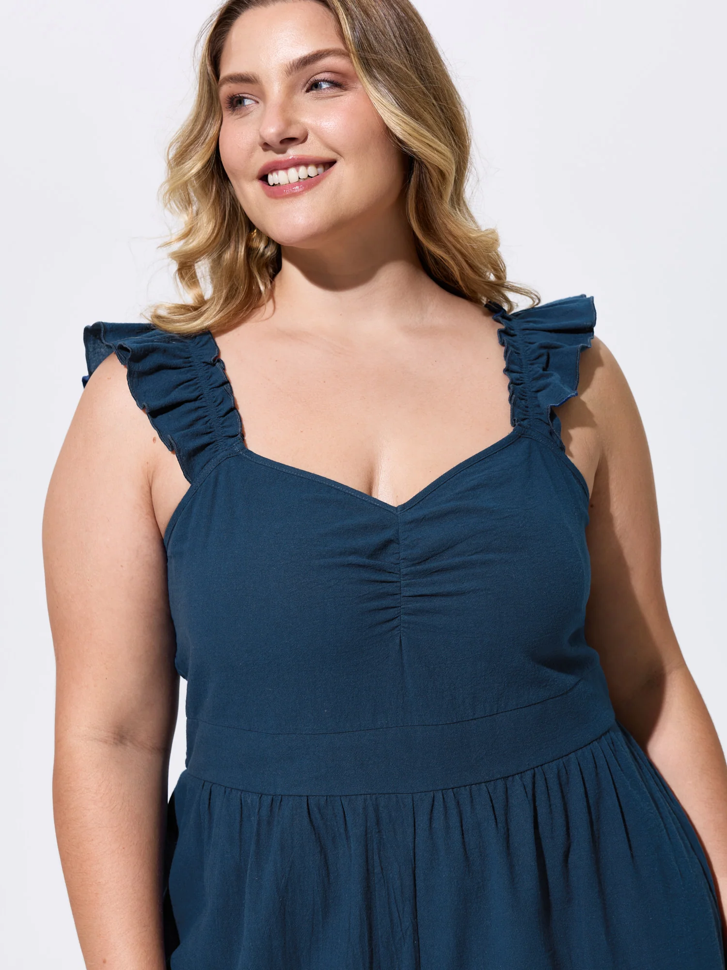 Cotton Ruffled Straps Sweetheart Neckline Romper
