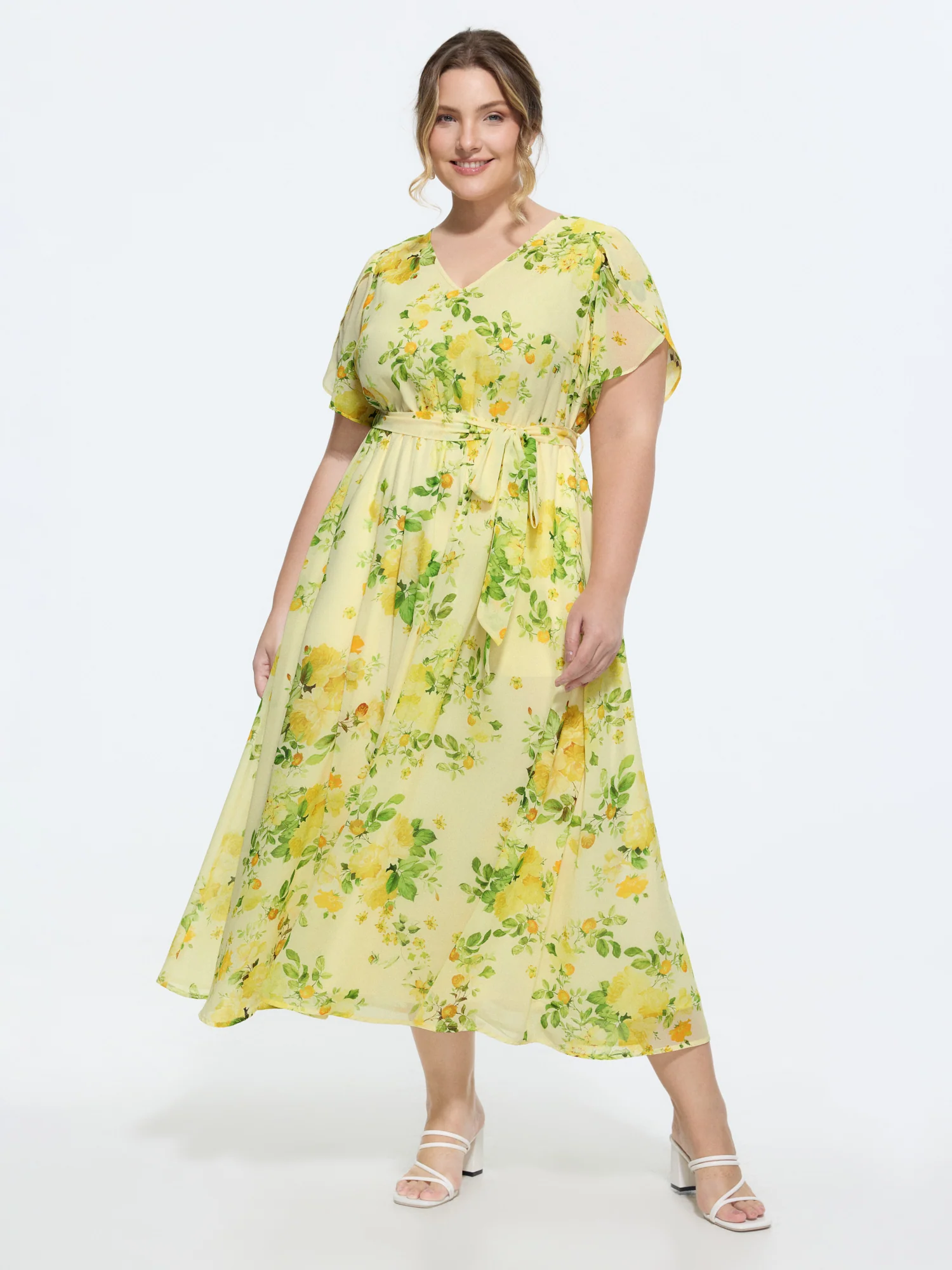 Floral Print Waist-Tie Flowy Midi Dress