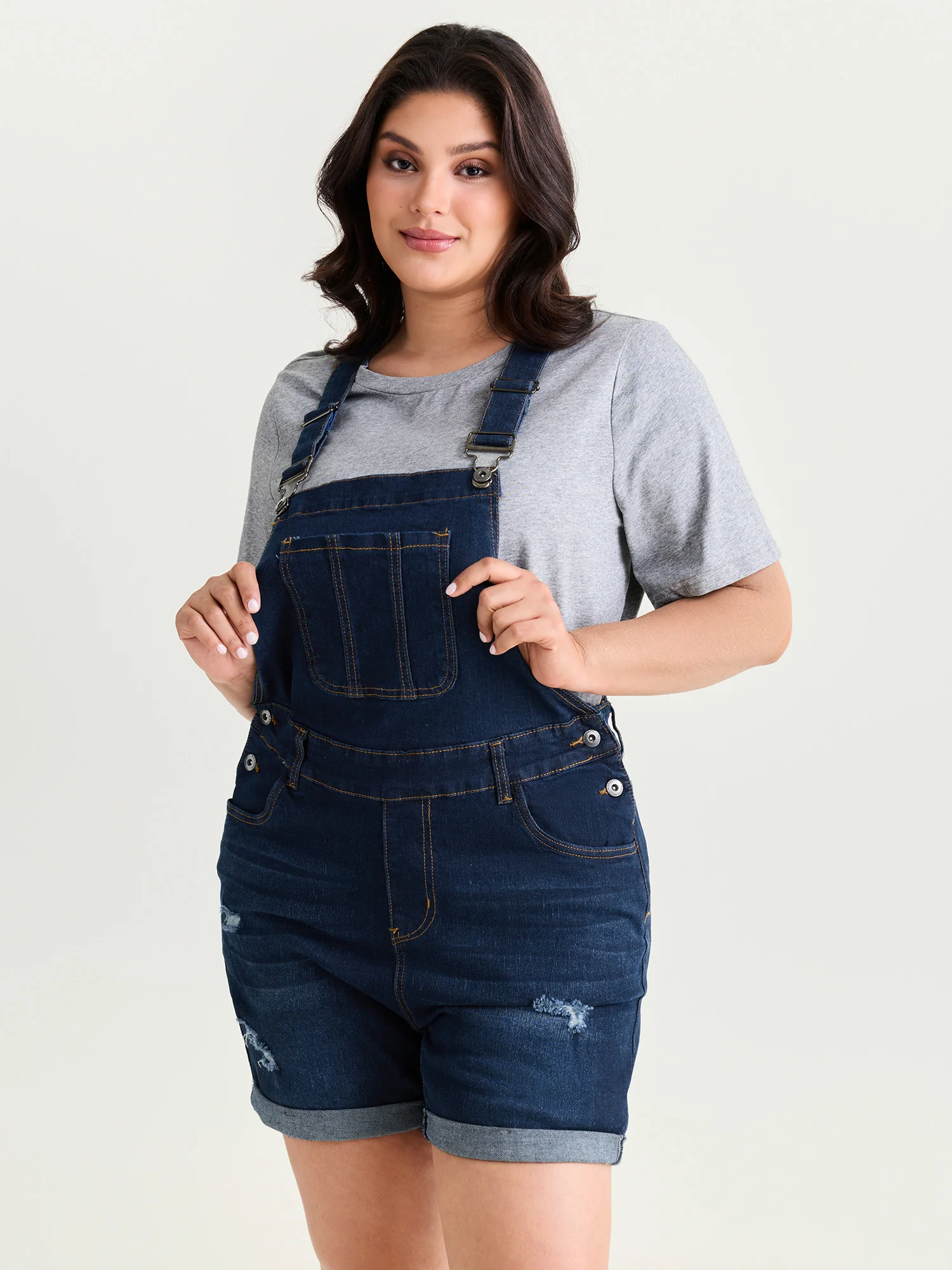 Stretchy Pockets Skinny-Fit Denim Overall Romper
