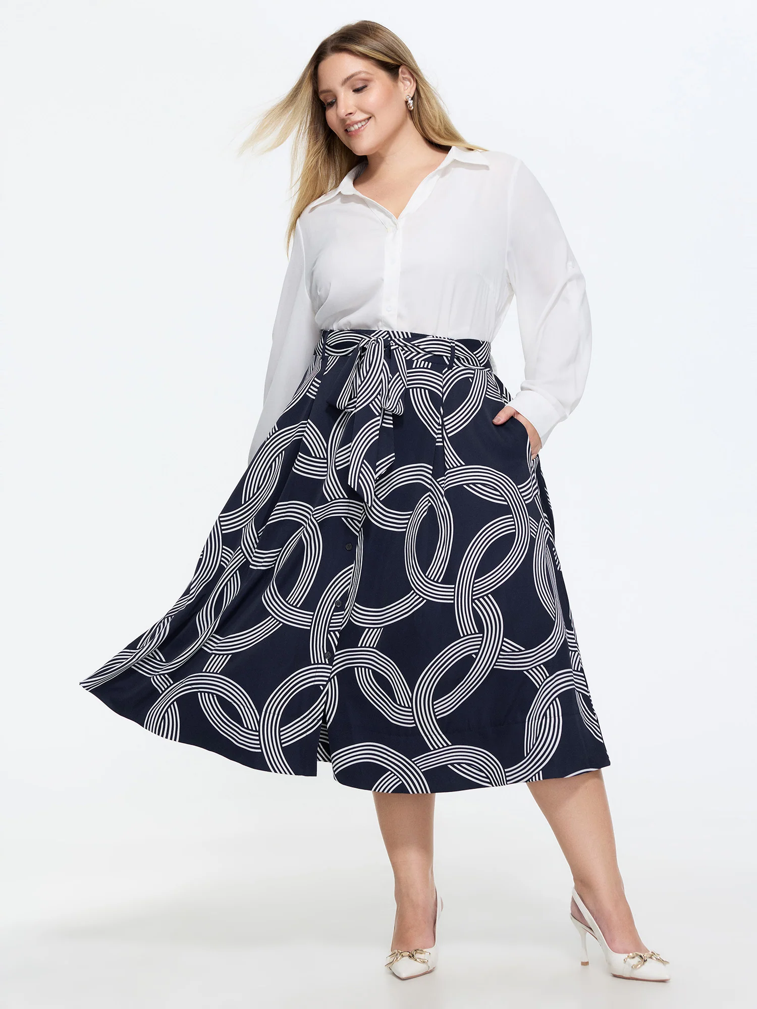 Abstract Print Waist-Tie Maxi Skirt