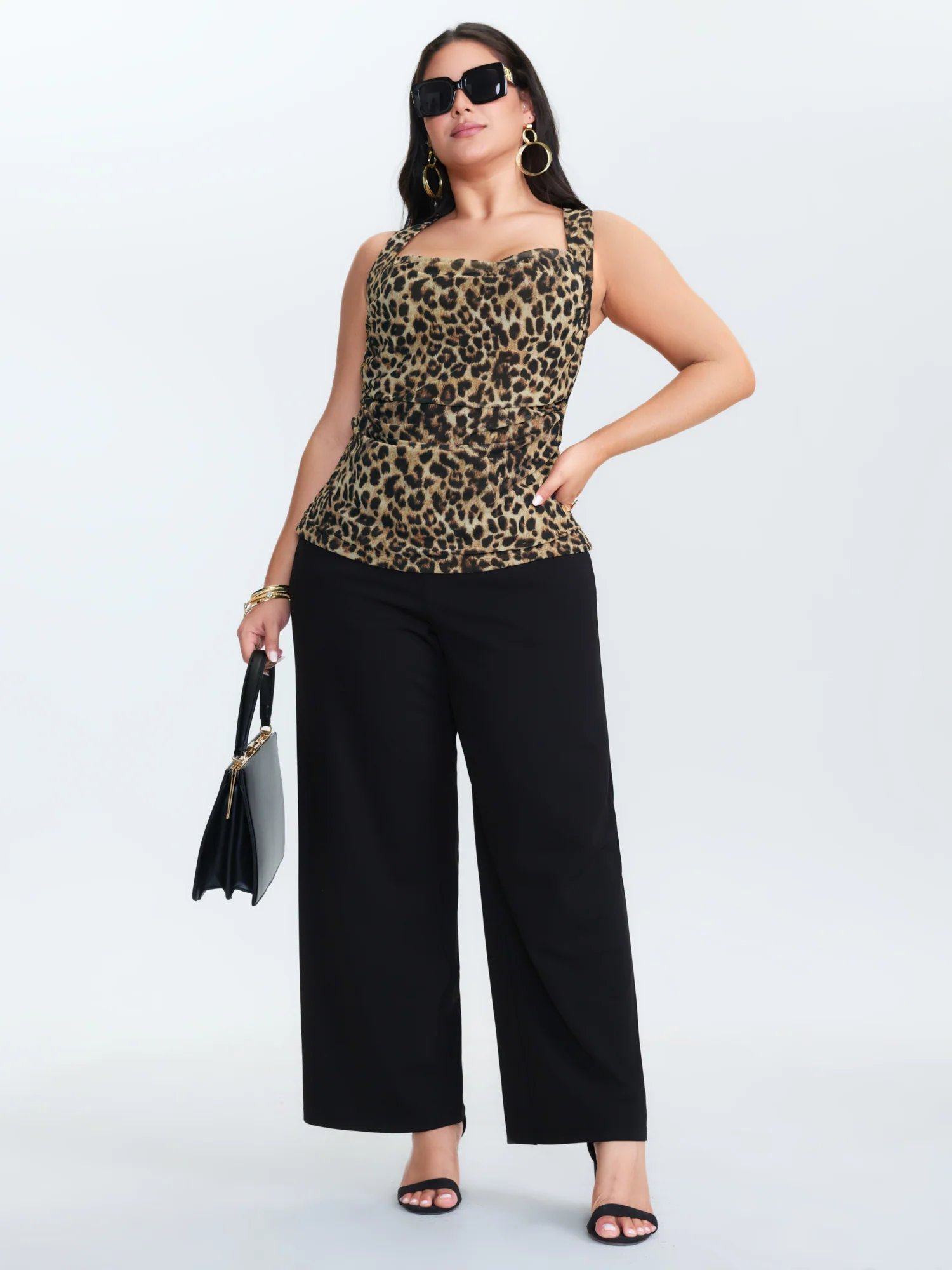 Leopard Print Cowl Neckline Fitted Tank Top