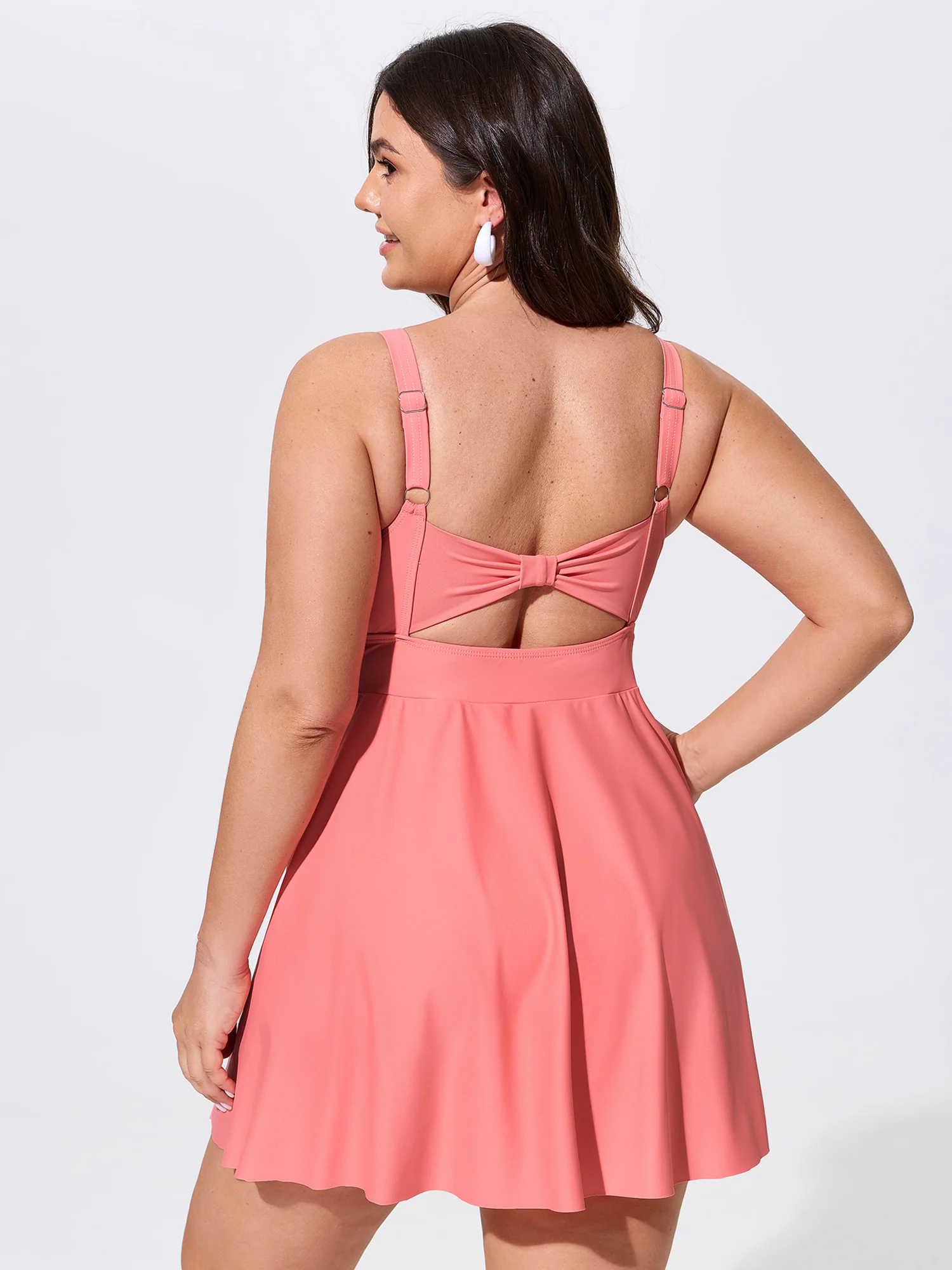 Cut-Out Back Ruched Front Swim Dress