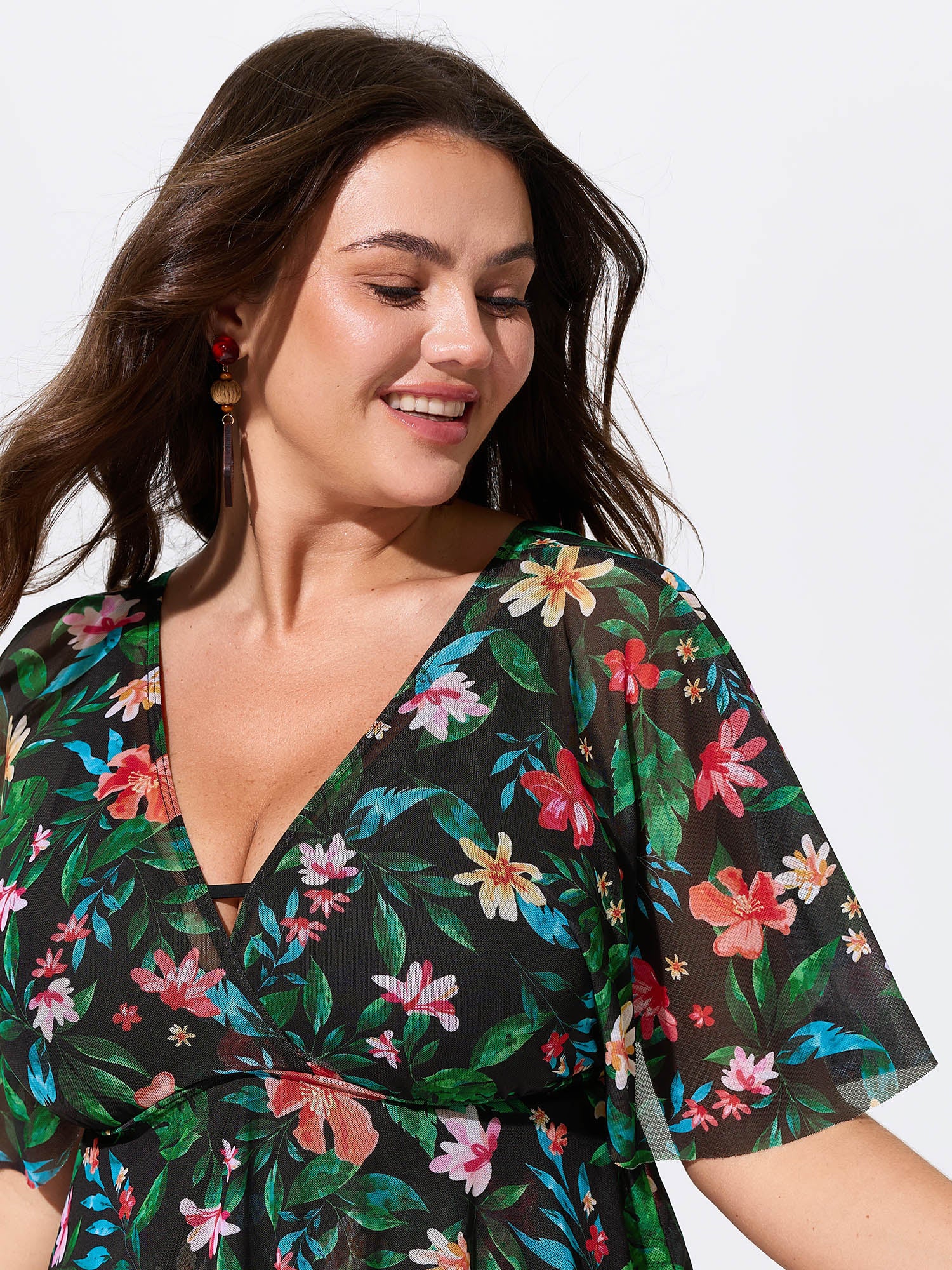 Floral Print Mesh Tiered Swim Dress