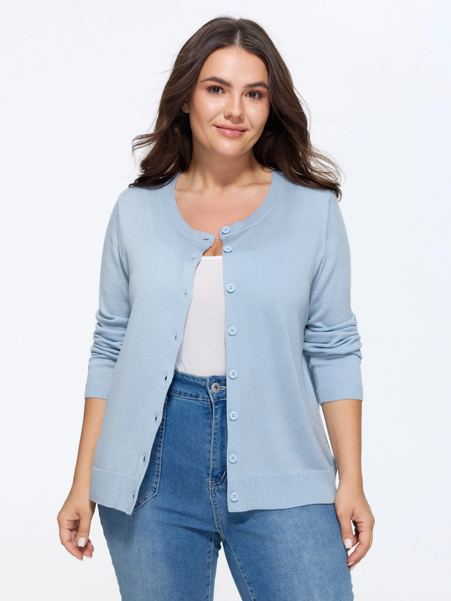 Classic Solid Crew Neck Button Down Knit Cardigan