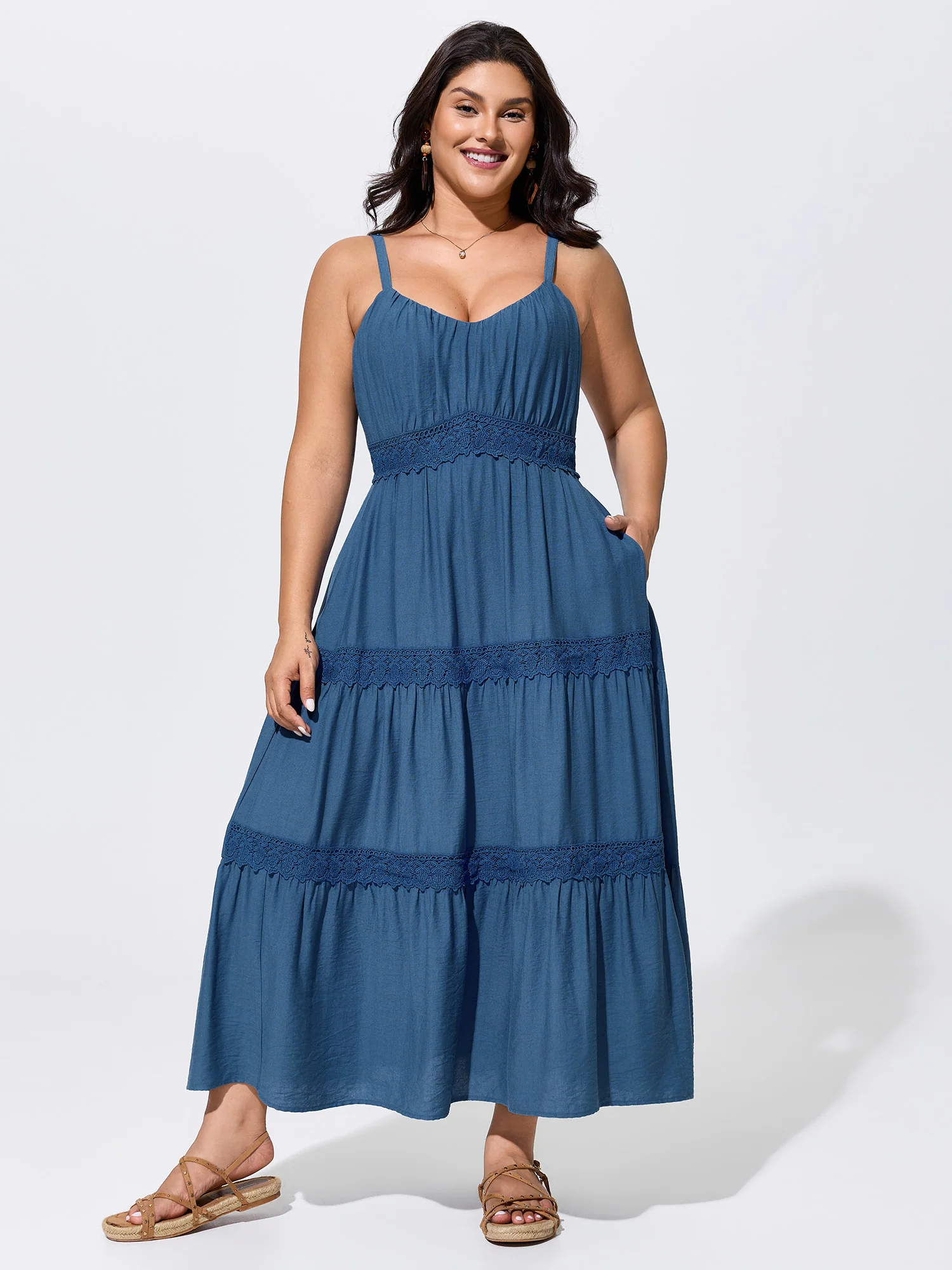 Breathable Plain Tiered Sleeveless Maxi Dress