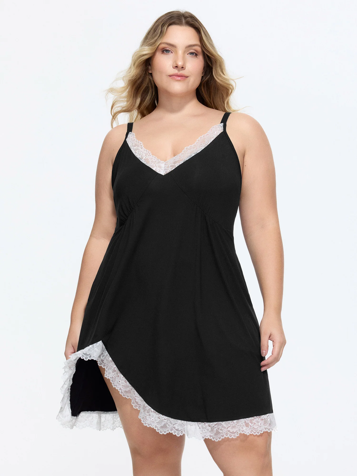 Supersoft Stretchy Lace Color Contrast Night Gown
