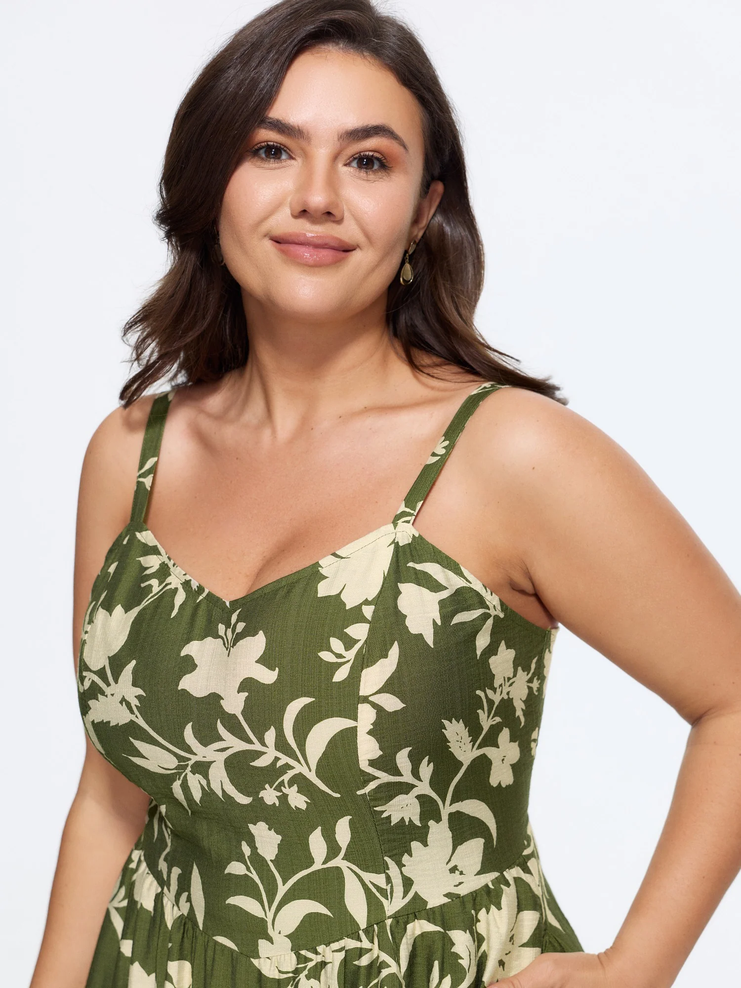 Floral Print Shirred Cami Midi Dress