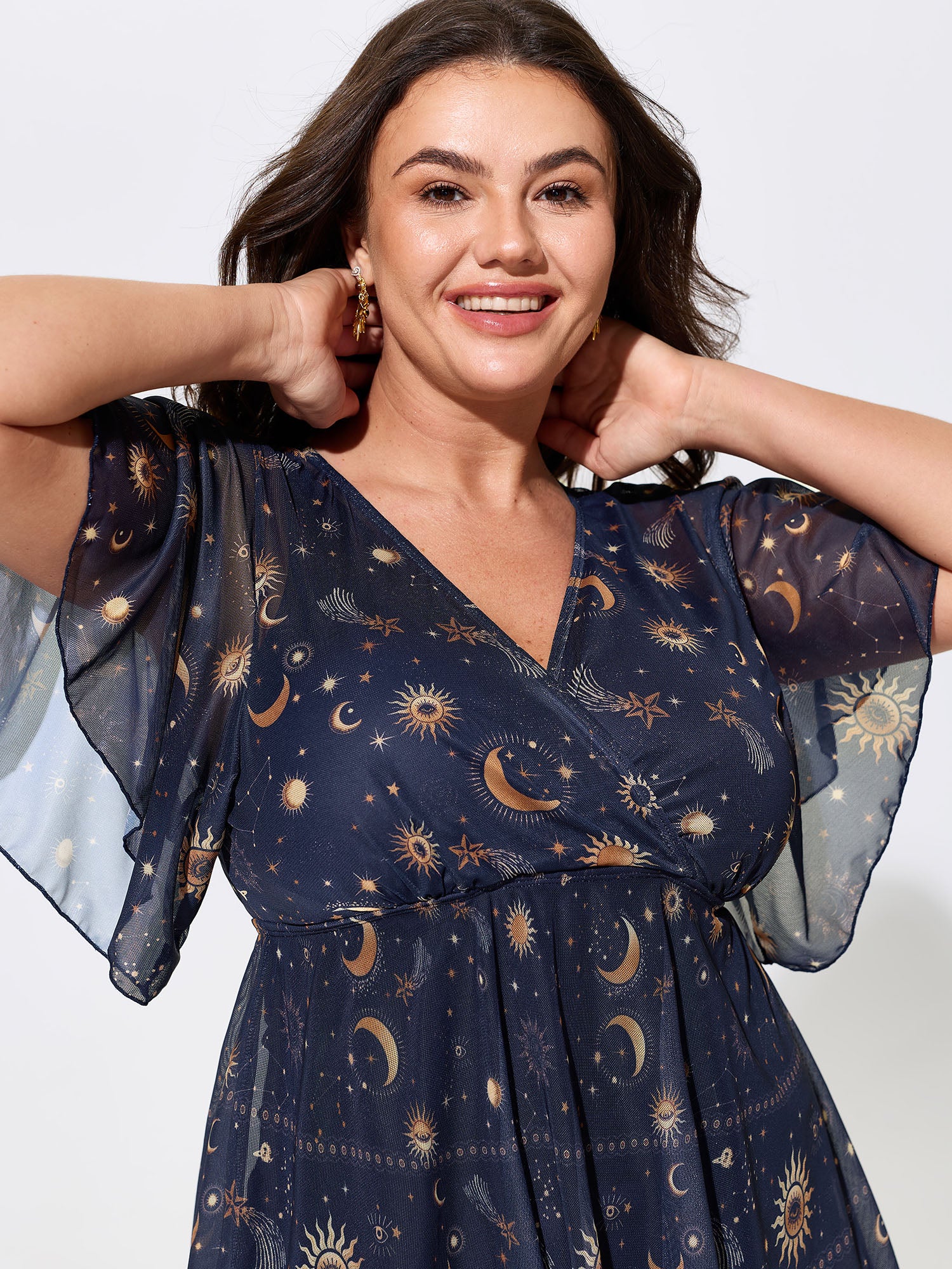 Sheer Star Moon Print Swim Dress