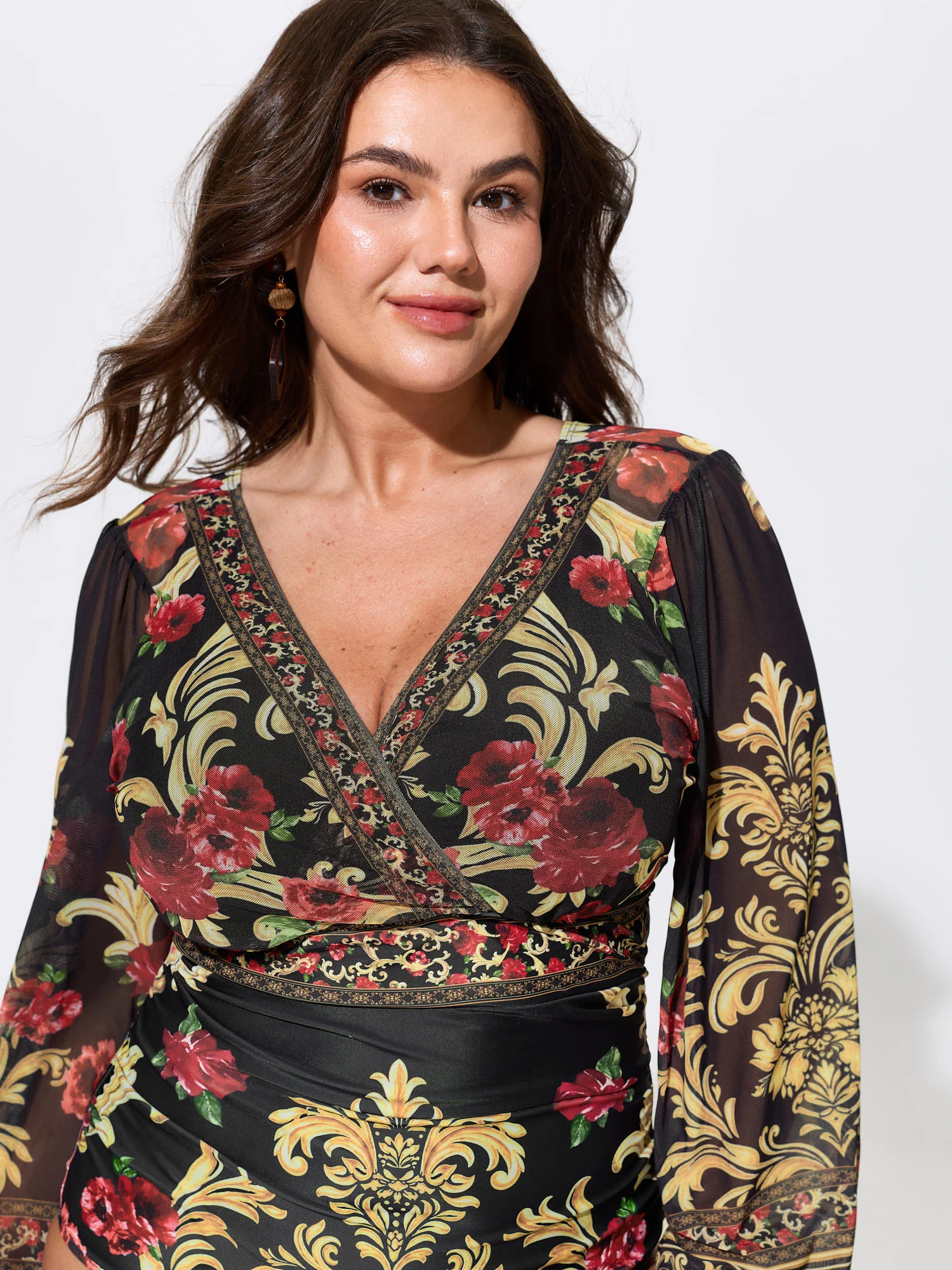 Sheer Floral Print Full-Coverage One-Piece Swim