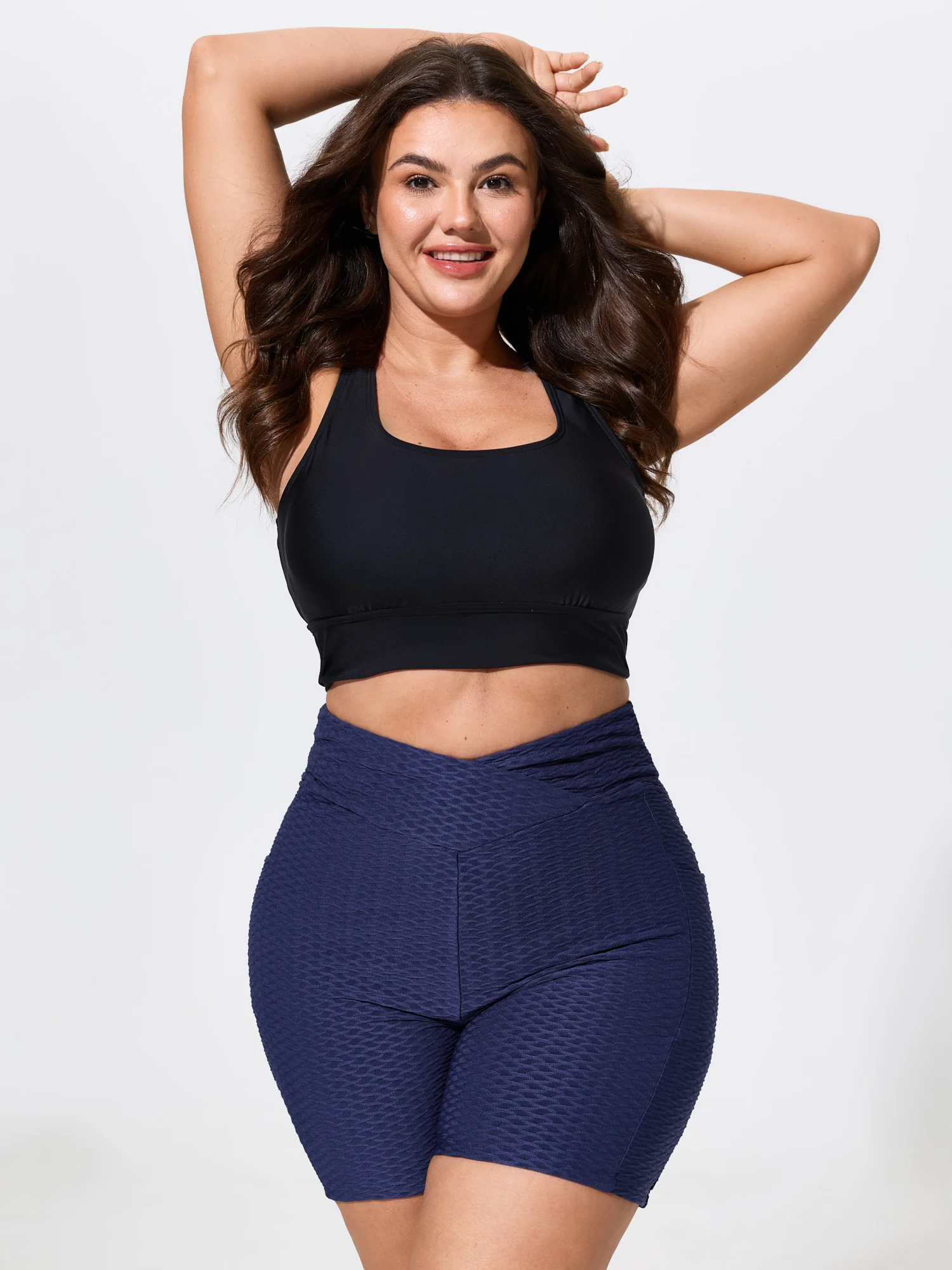 Overlap Waist Pockets Textured Swim Bottoms