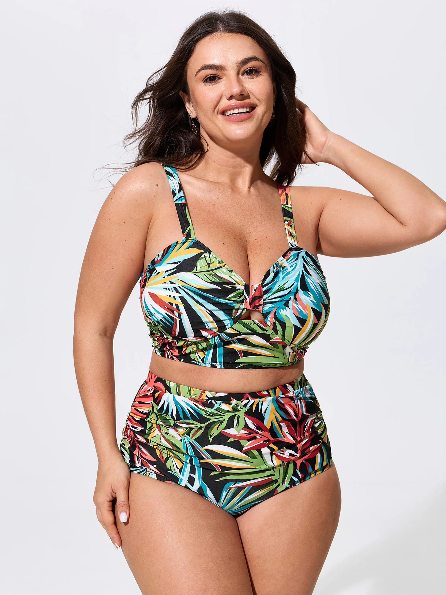 Tropical Vibes Print Ruched Swim Top