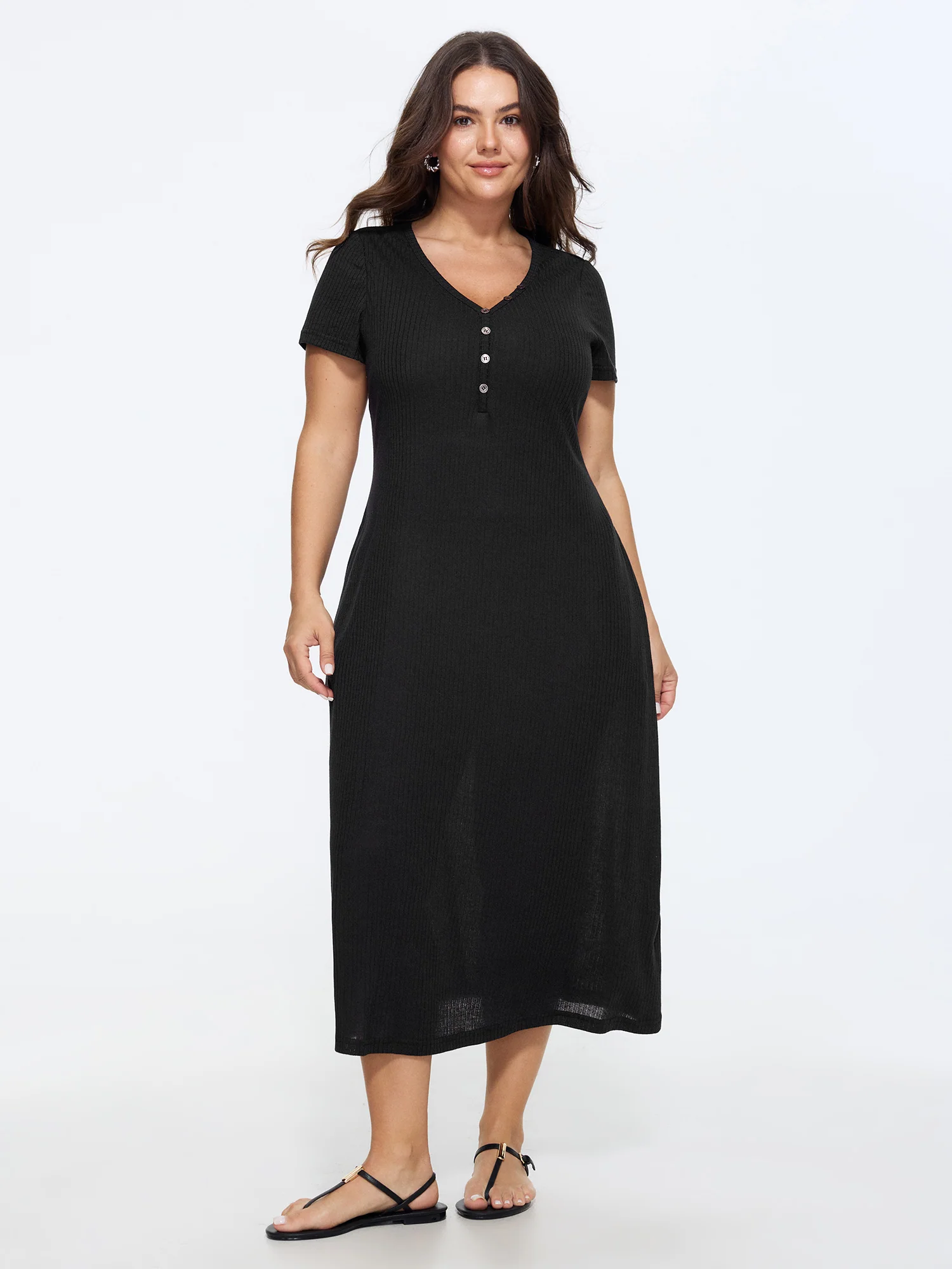 Supersoft Ribbed V-Neck Midi Knit Dress