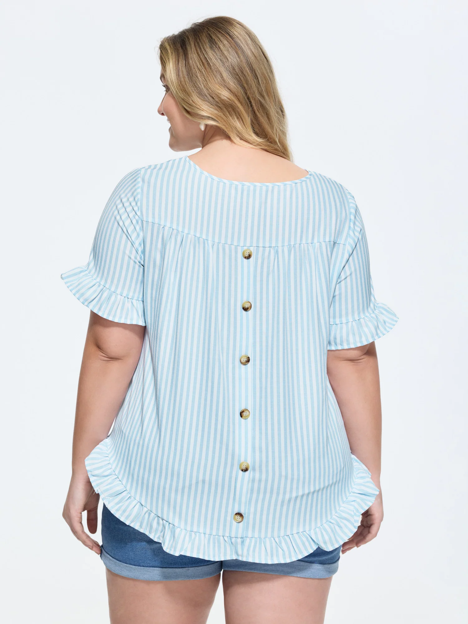 Striped Print Button Back Blouse