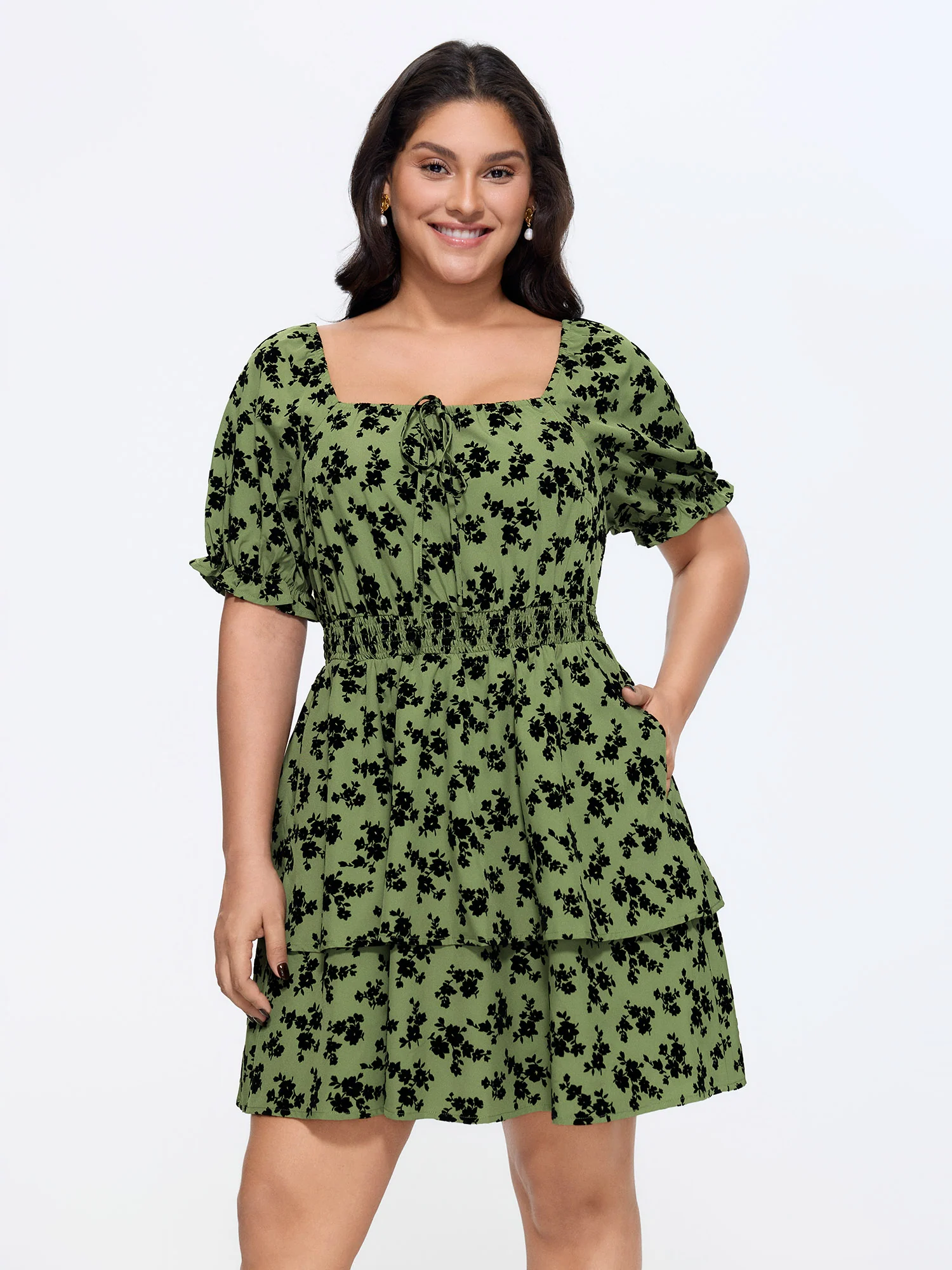 Floral print Shirred Waist Mini Dress