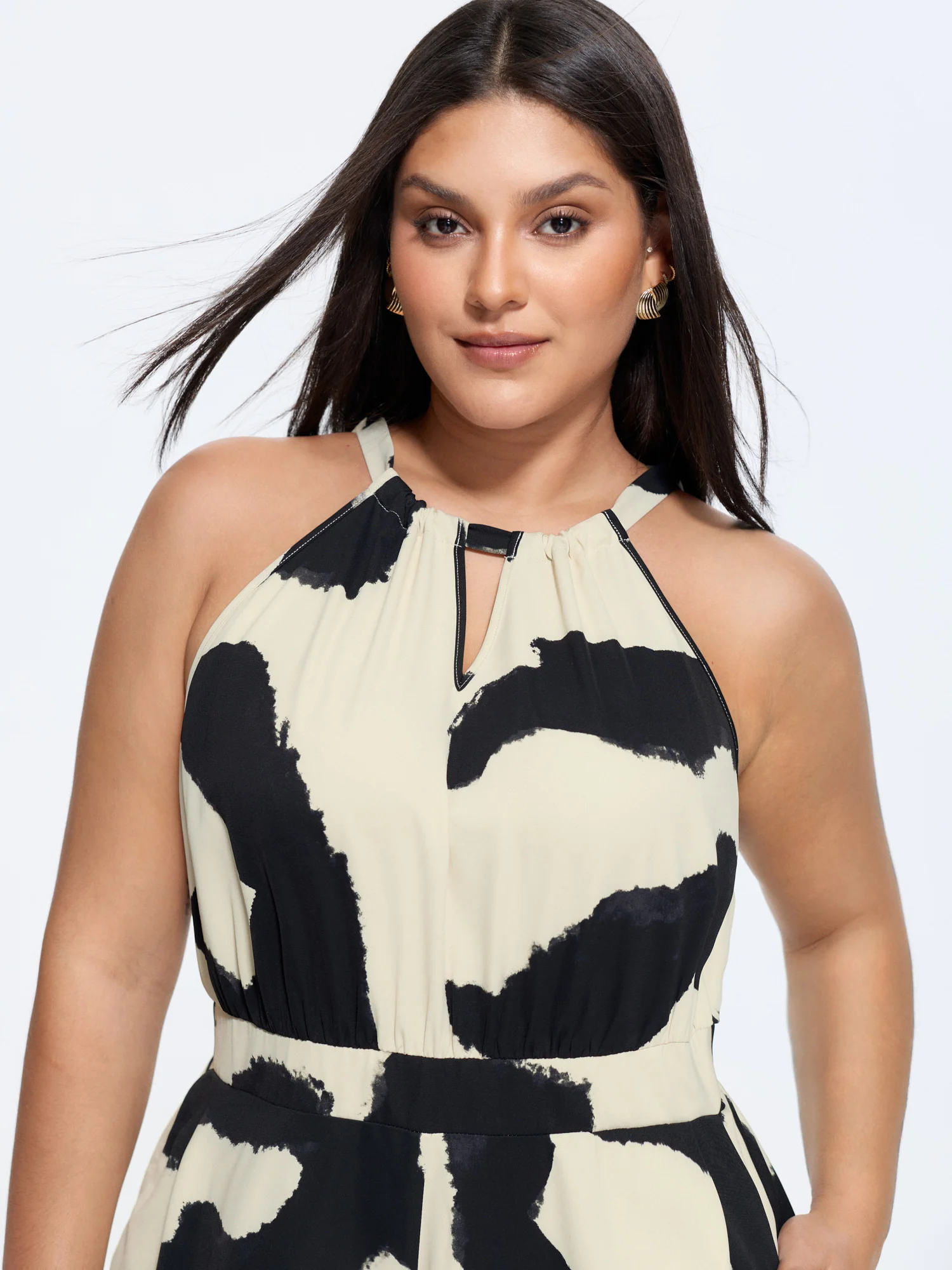 Abstract Floral Print Halter Neckline Jumpsuit