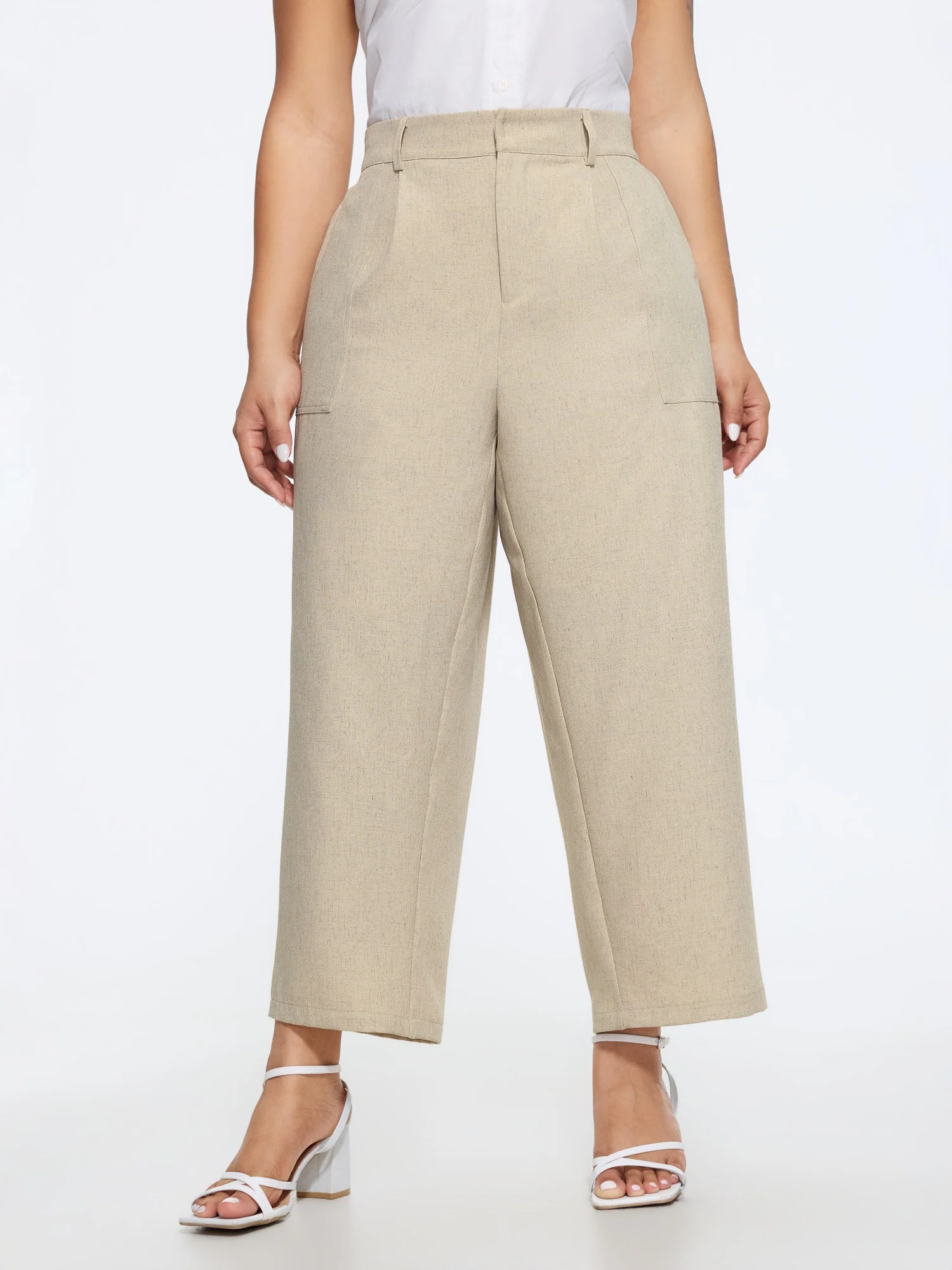 Textured Linen Blend Pocket Cropped Pants
