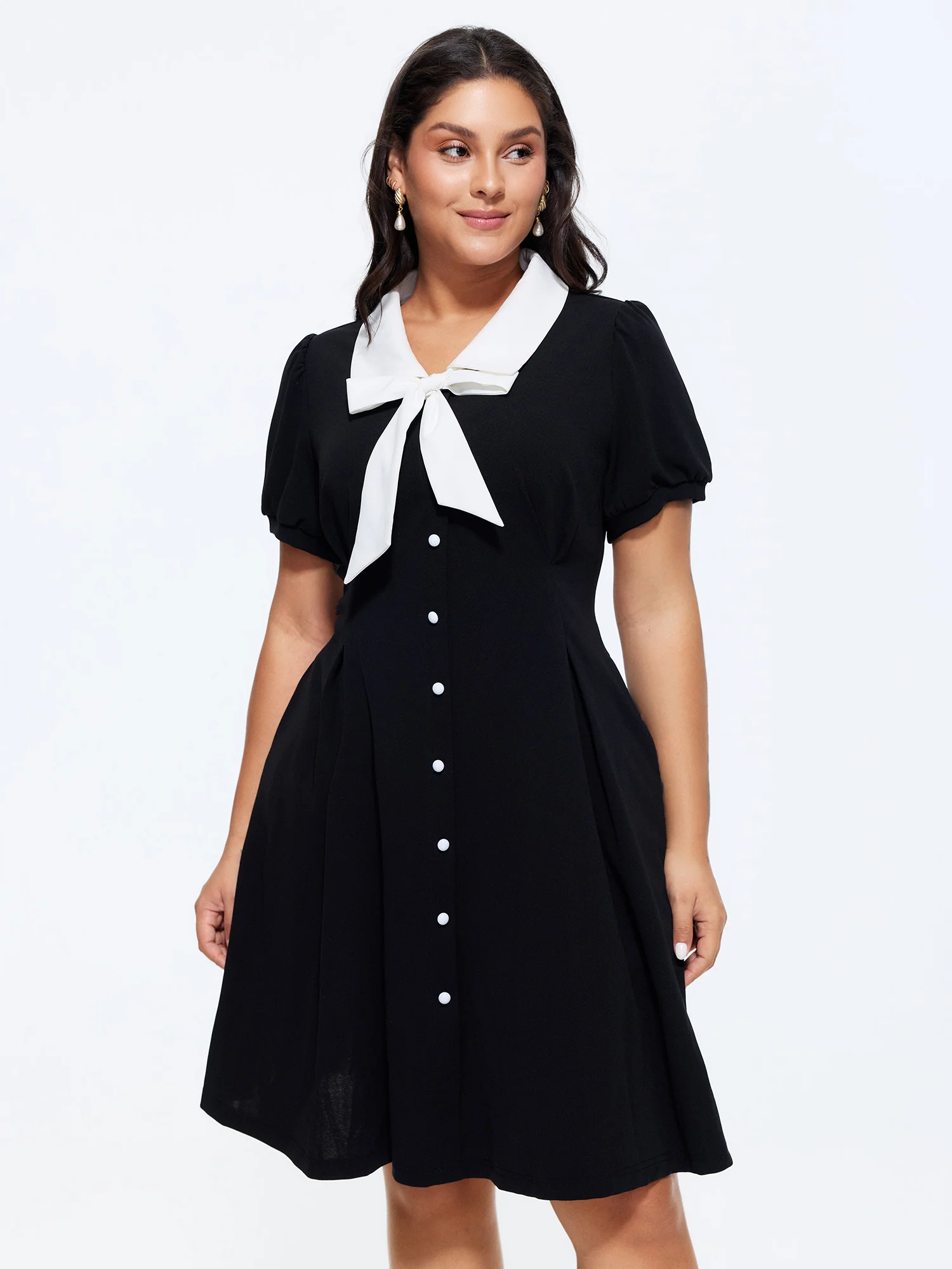 Stretchy Color Contrast Puffy Sleeve Mini Dress
