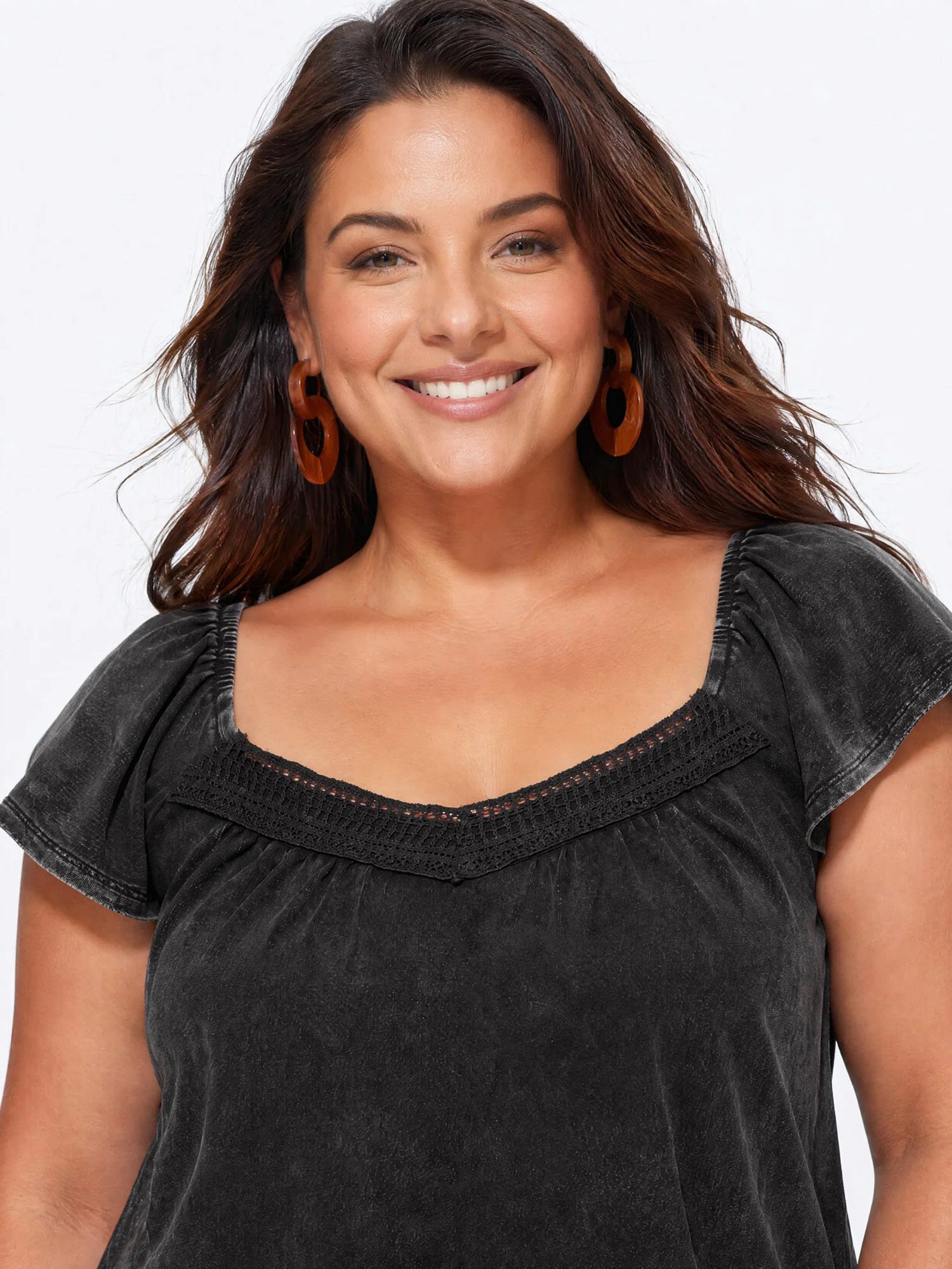 Cotton Lace Textured Sweetheart Neckline T-Shirt