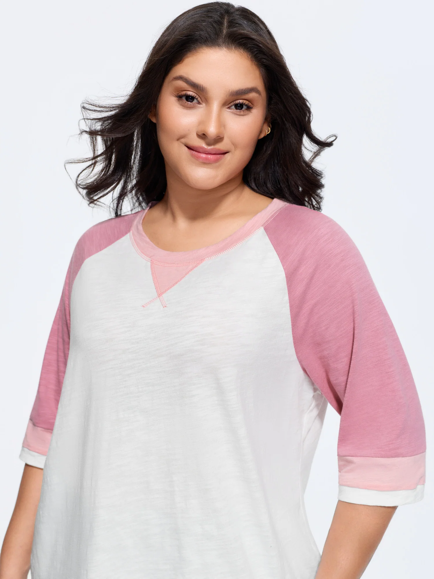 Cotton Stretchy Colorblock Raglan Sleeve T-Shirt