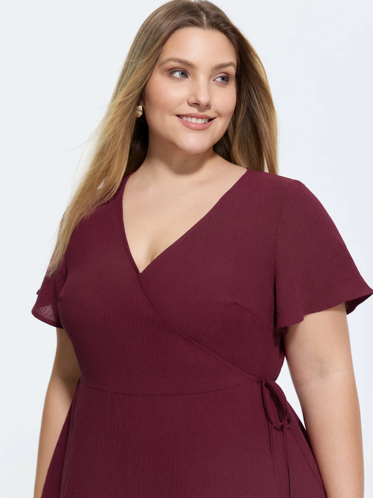 Stretchy Waist Side-Tie Plain Blouse