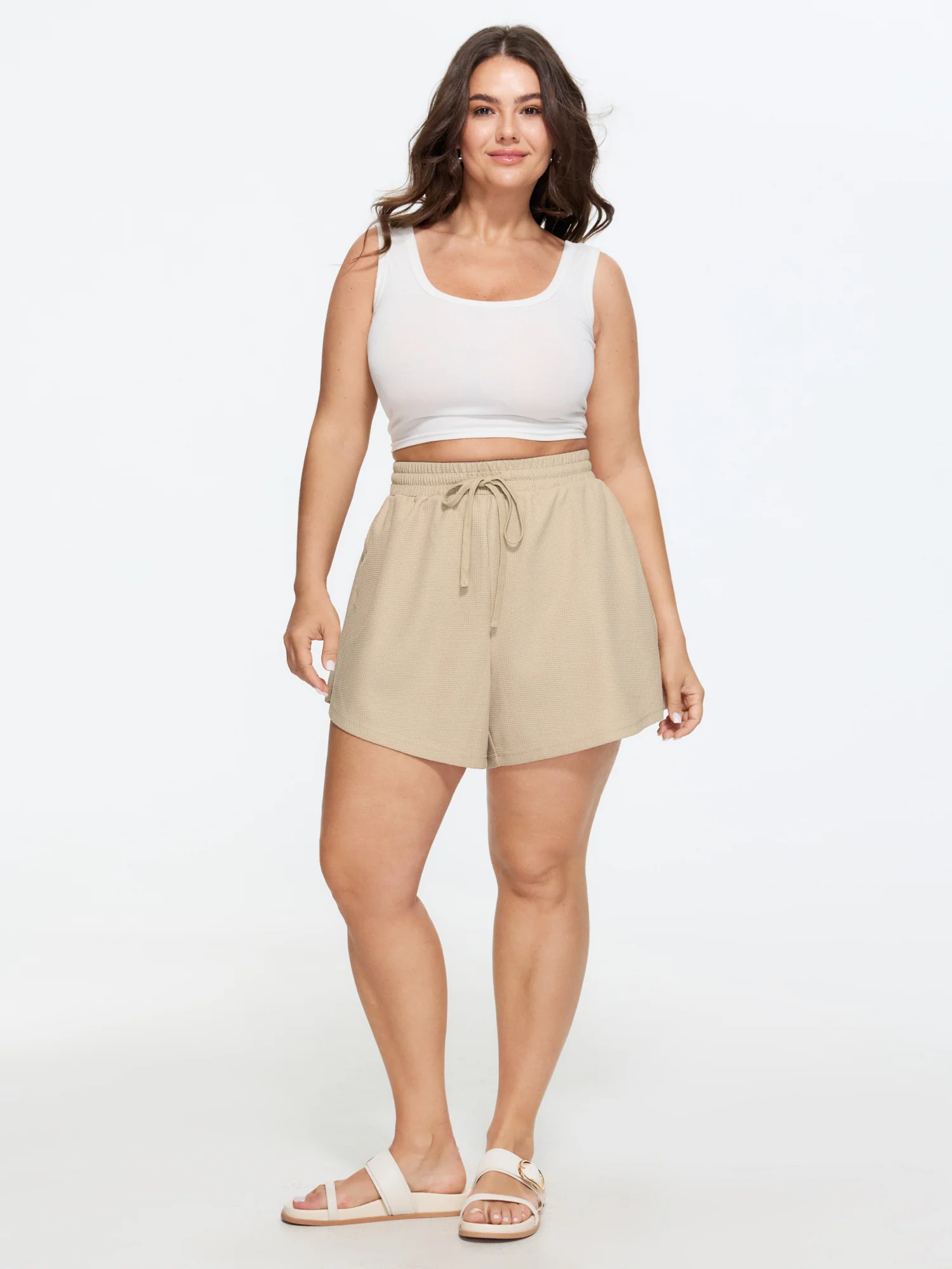 Textured Drawstring Waist Wide-Leg Shorts