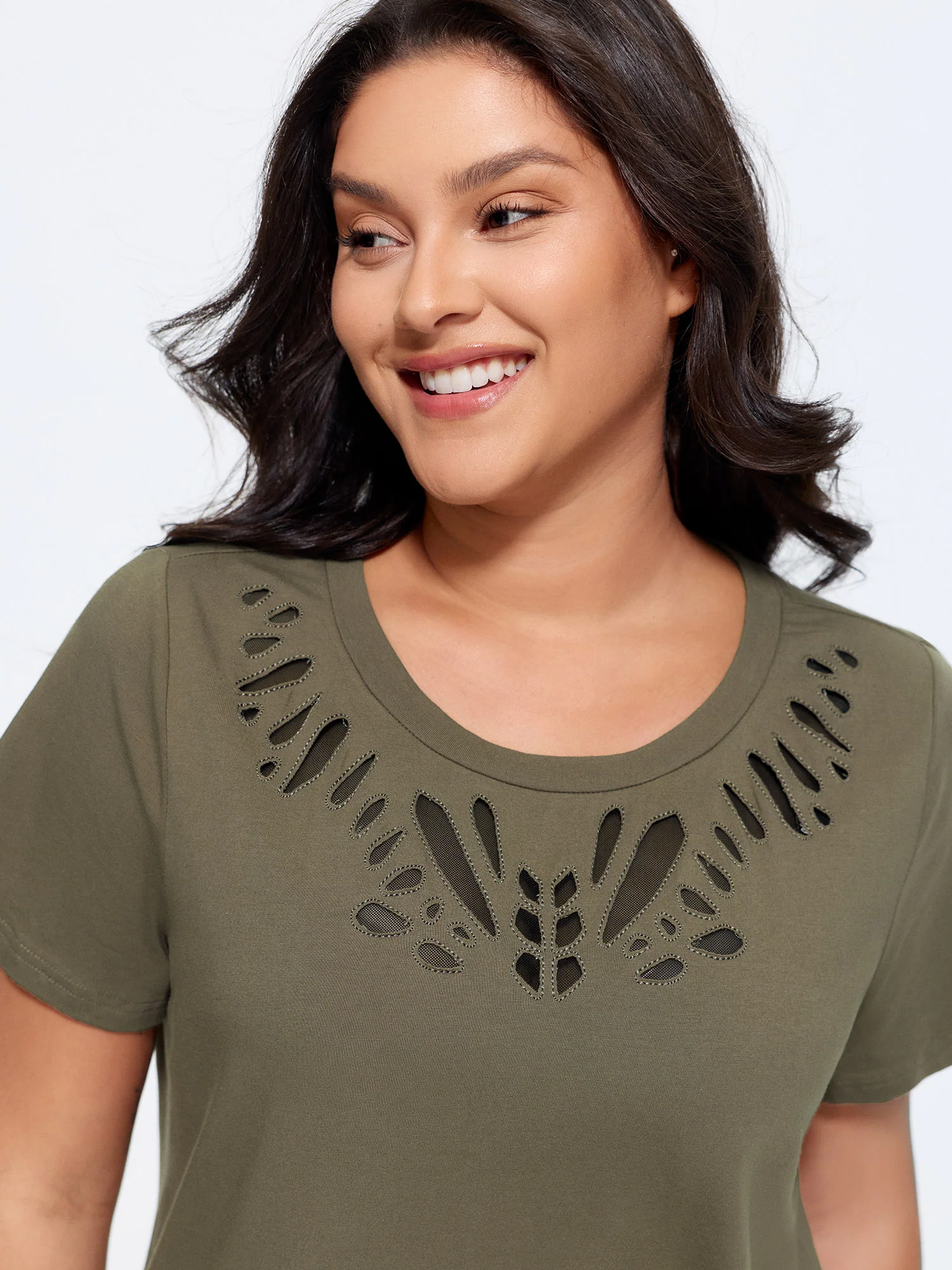 Cotton Cut-Out Neckline T-Shirt