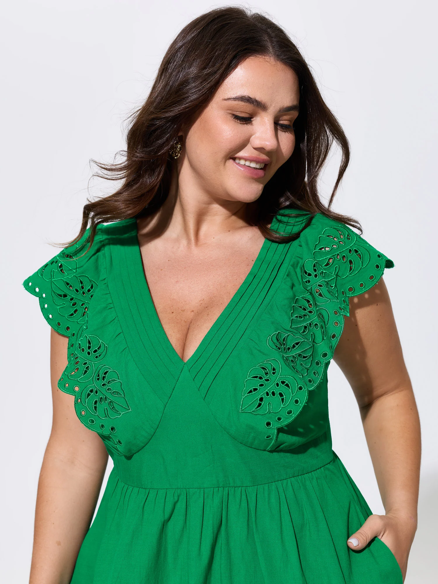 Ruffled Eyelet Trim Open-Back Mini Dress