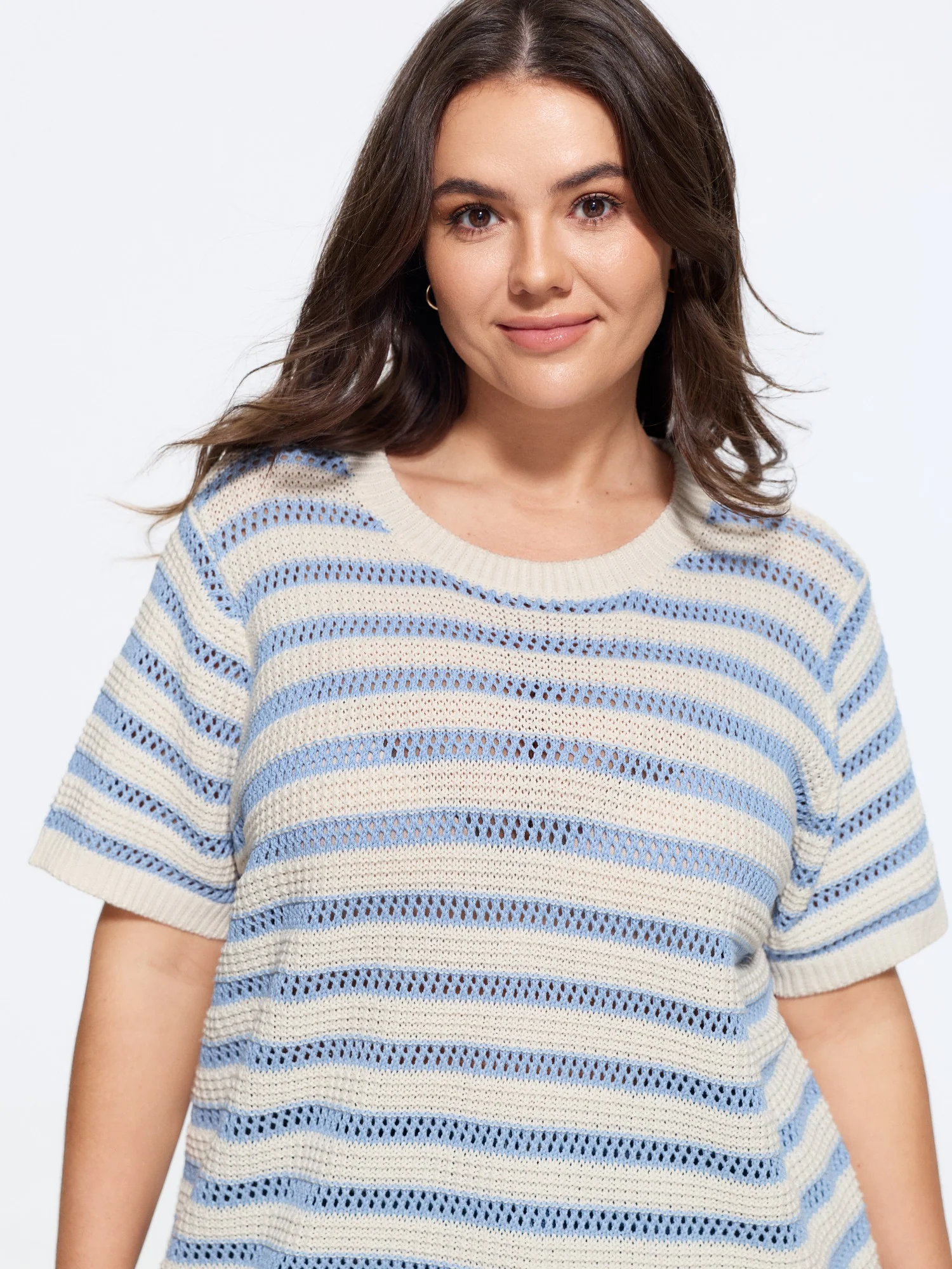 Texture Strip Cut Out Short Sleeve Pullover