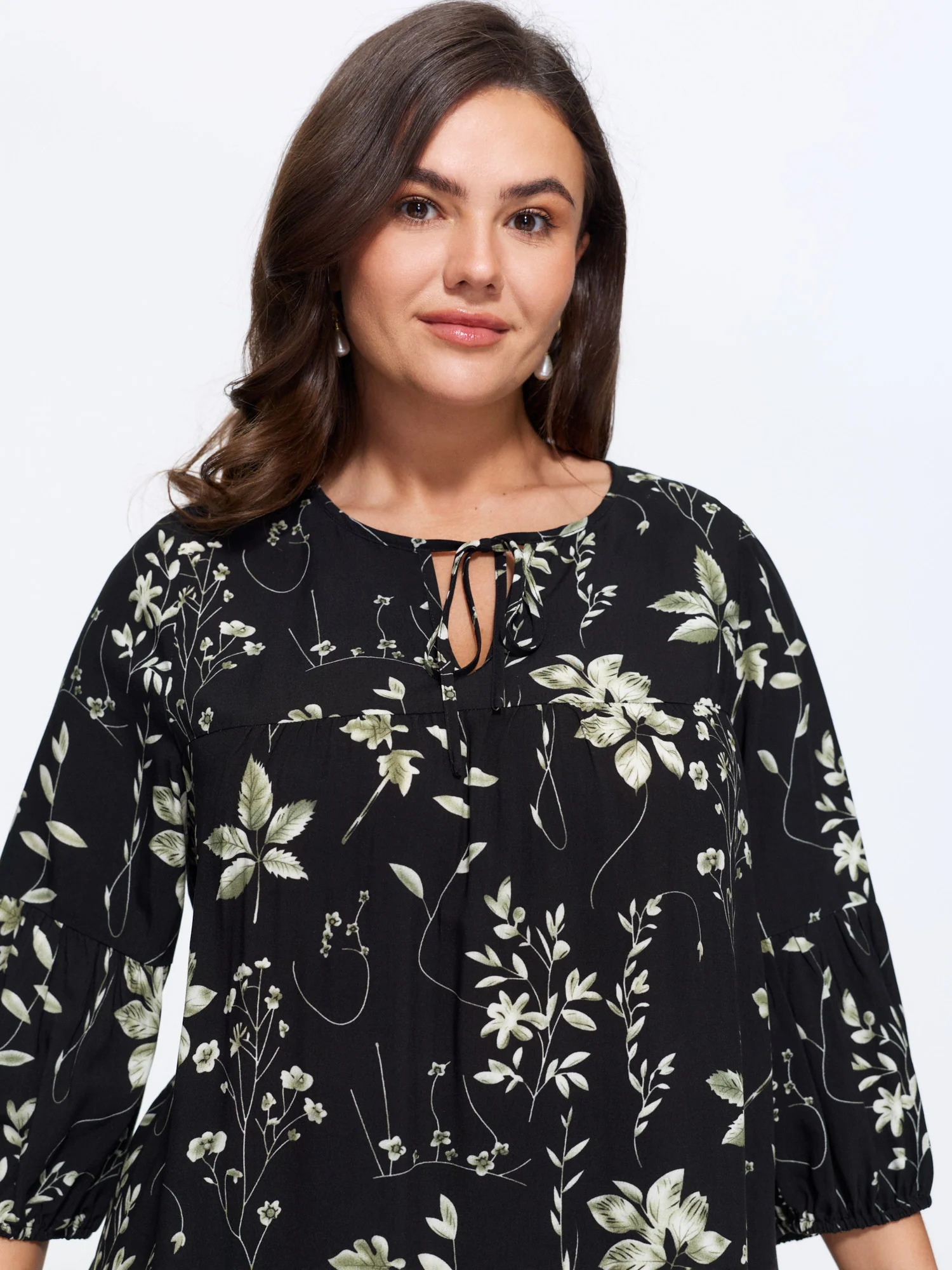 Botanical Floral Print A-Line Blouse