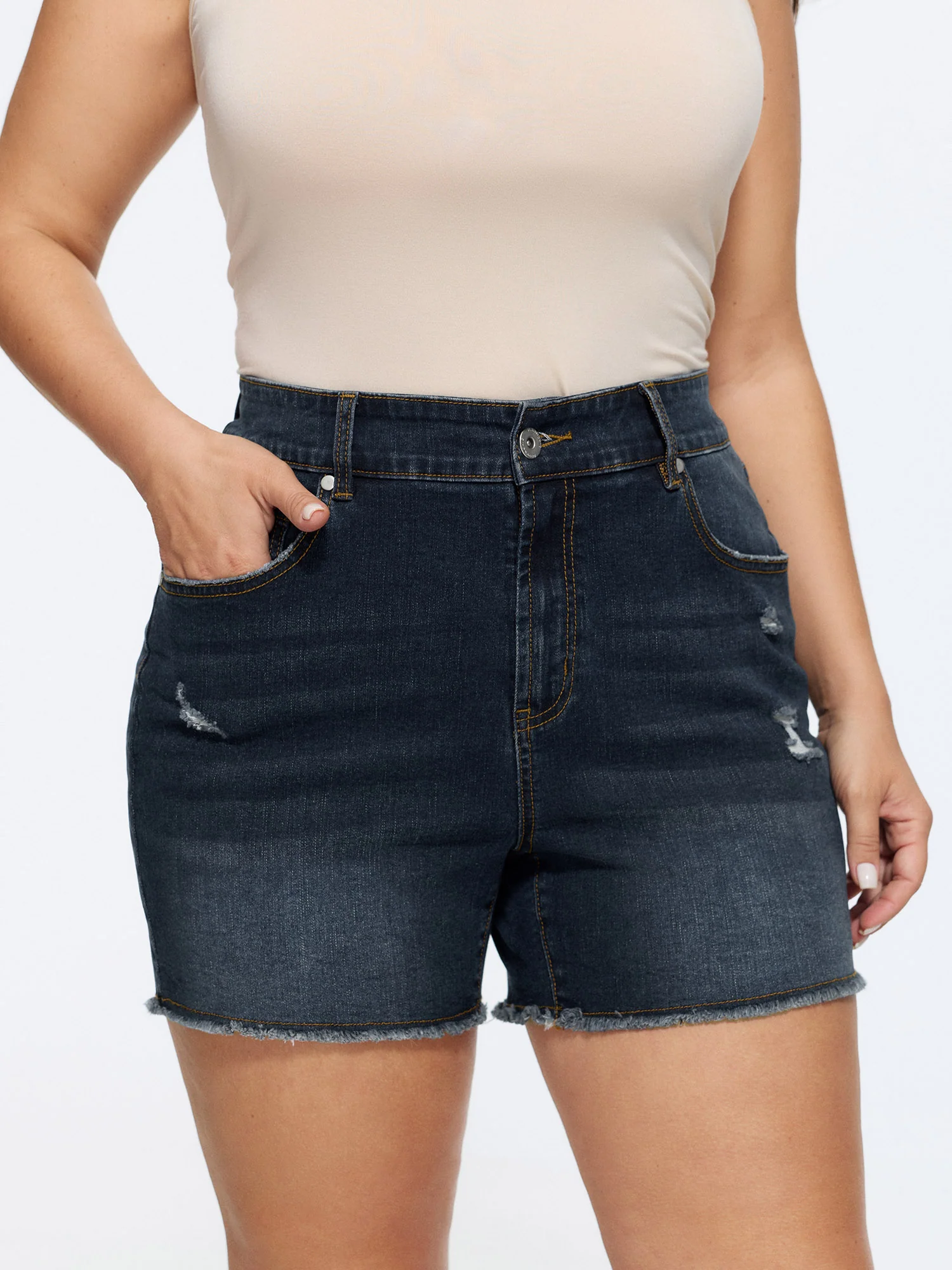 Ripped Hem Mid-Rise Skinny-Fit Jeans
