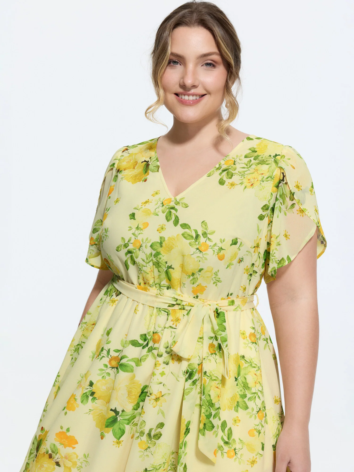Floral Print Waist-Tie Flowy Midi Dress
