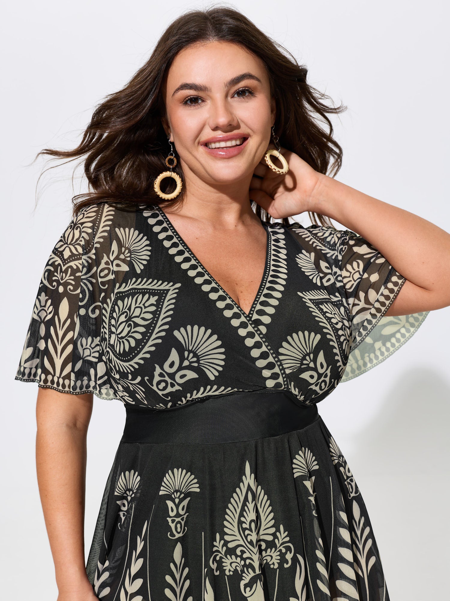 Sheer Boho Print Open Back Swim Dress