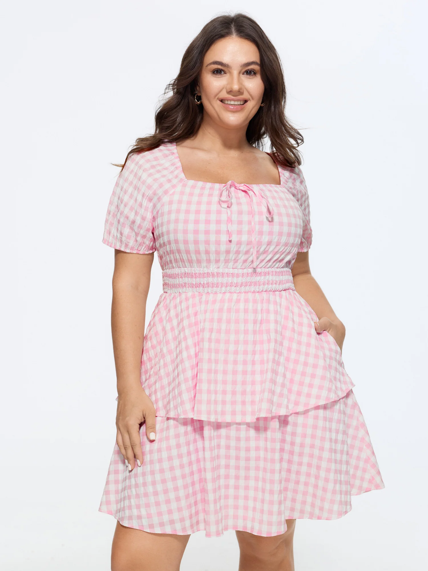 Gingham Print Fit And Flare Mini Dress
