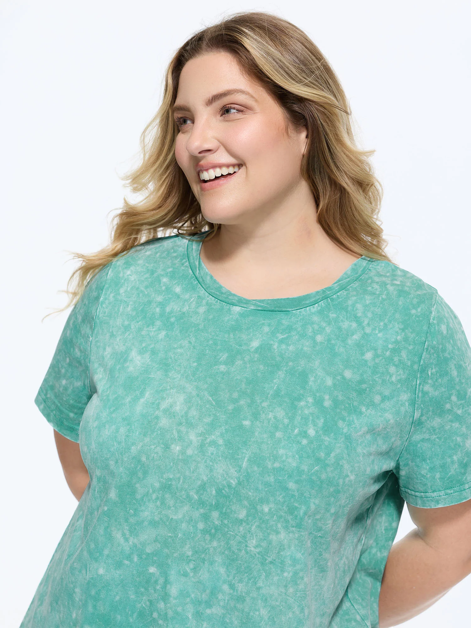 Cotton Stretchy Snowflake Effect Curvy Hem T-Shirt