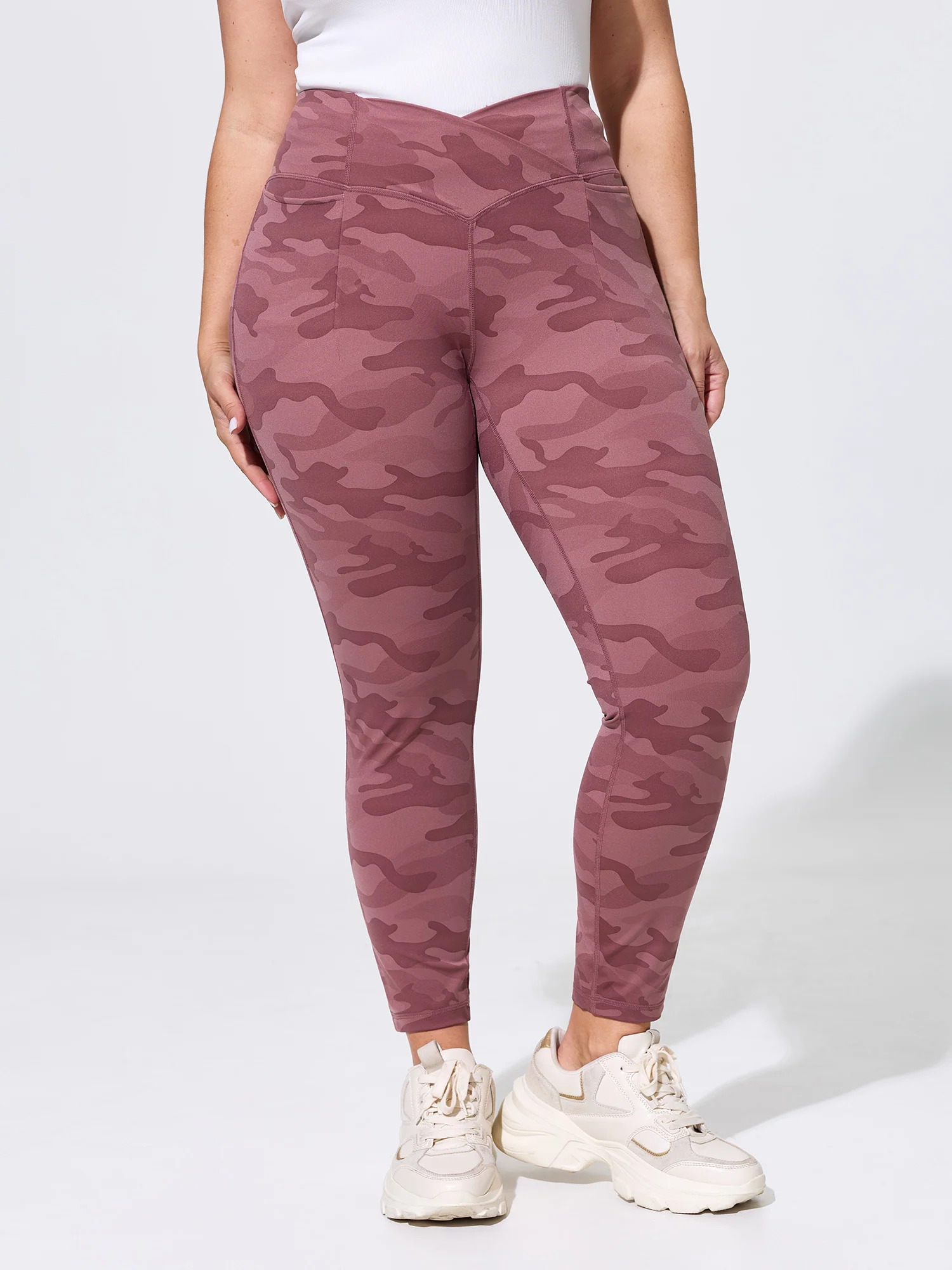 Stretchy Floral Print Overlap Waist Leggings