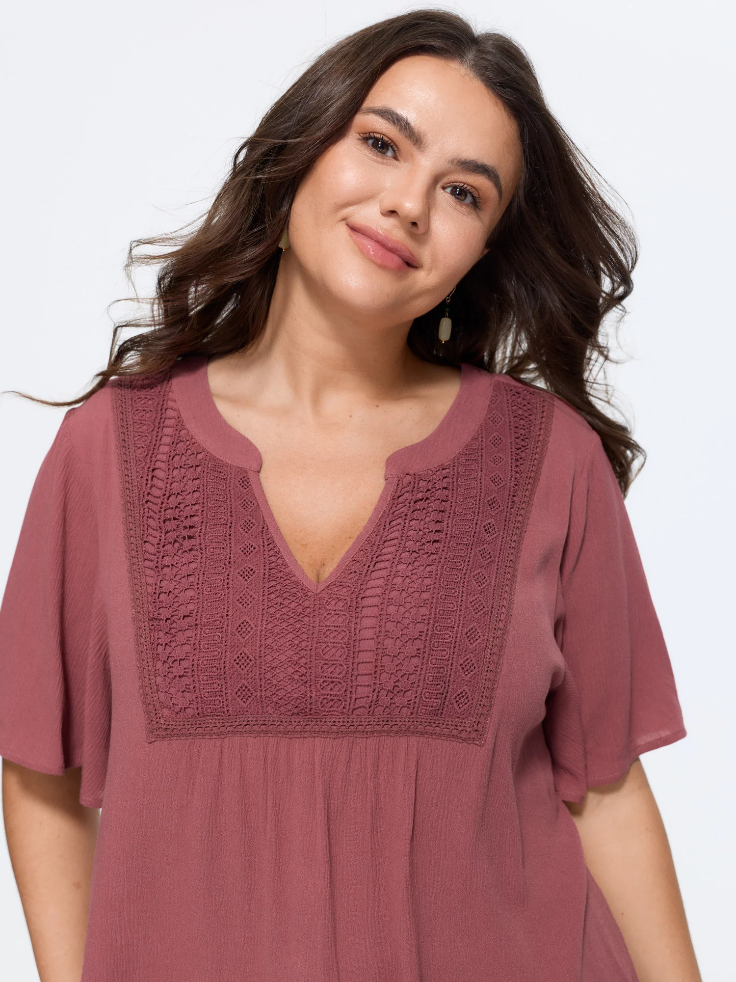 Geometric Hollow Embroidery Ruffle Sleeve Blouse