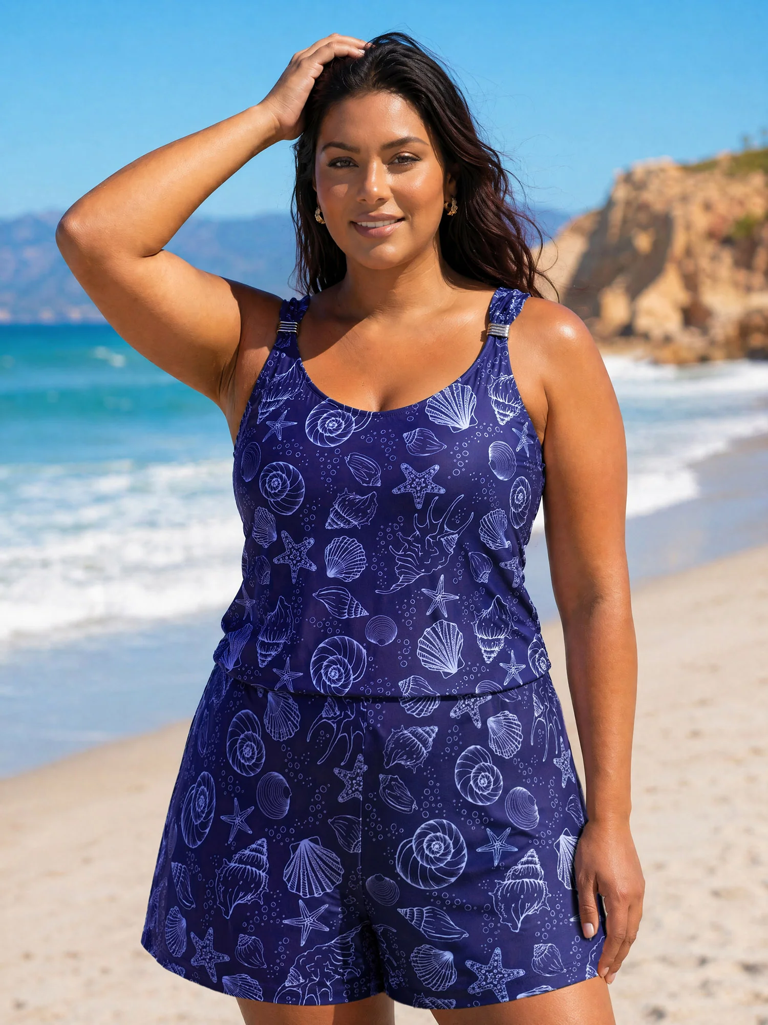 Vibrant Ocean Pattern Pocket One-Piece Swimsuit