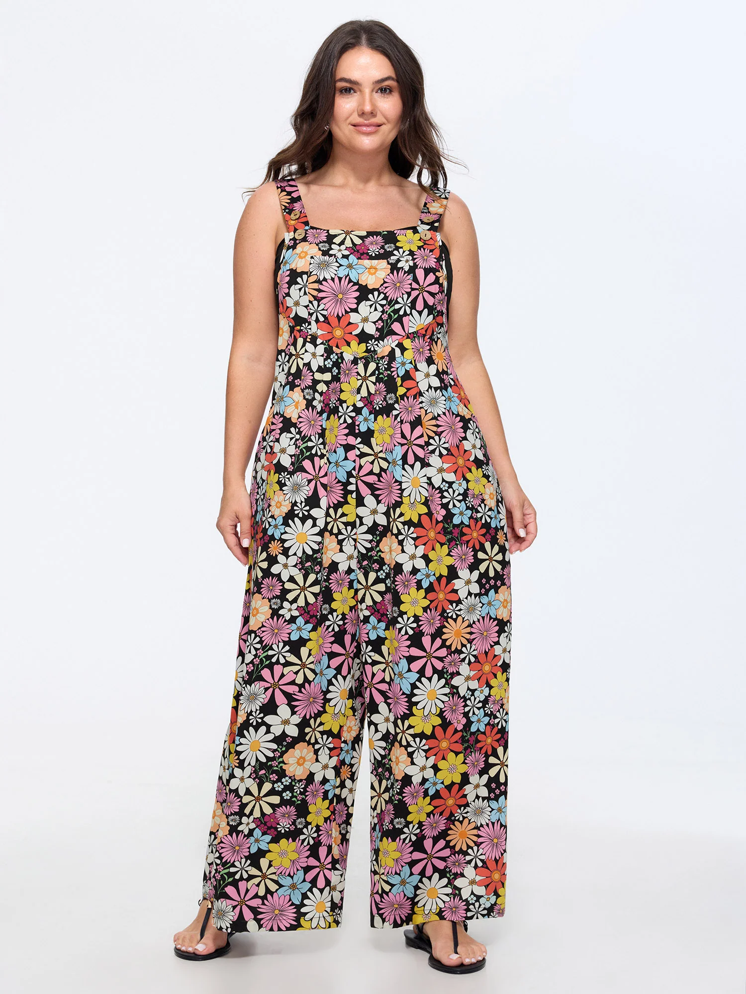 Daisy Floral Print Adjustable Strap Jumpsuit