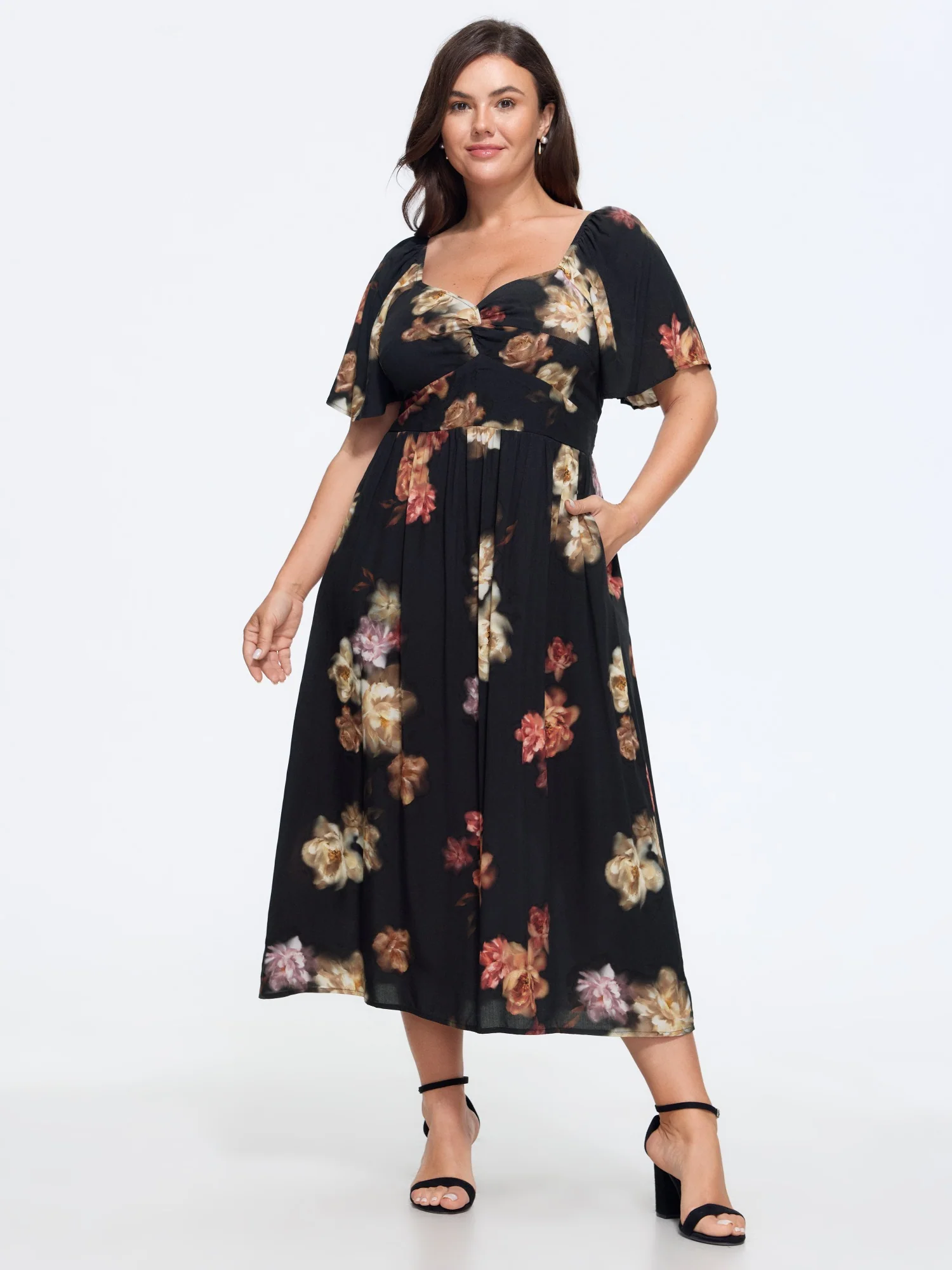 Supersoft Floral Print Twist Front Midi Dress