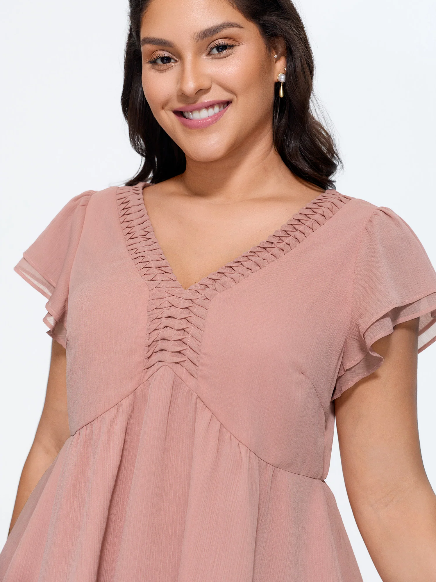 Braided Neckline Detail Layered Sleeve Top