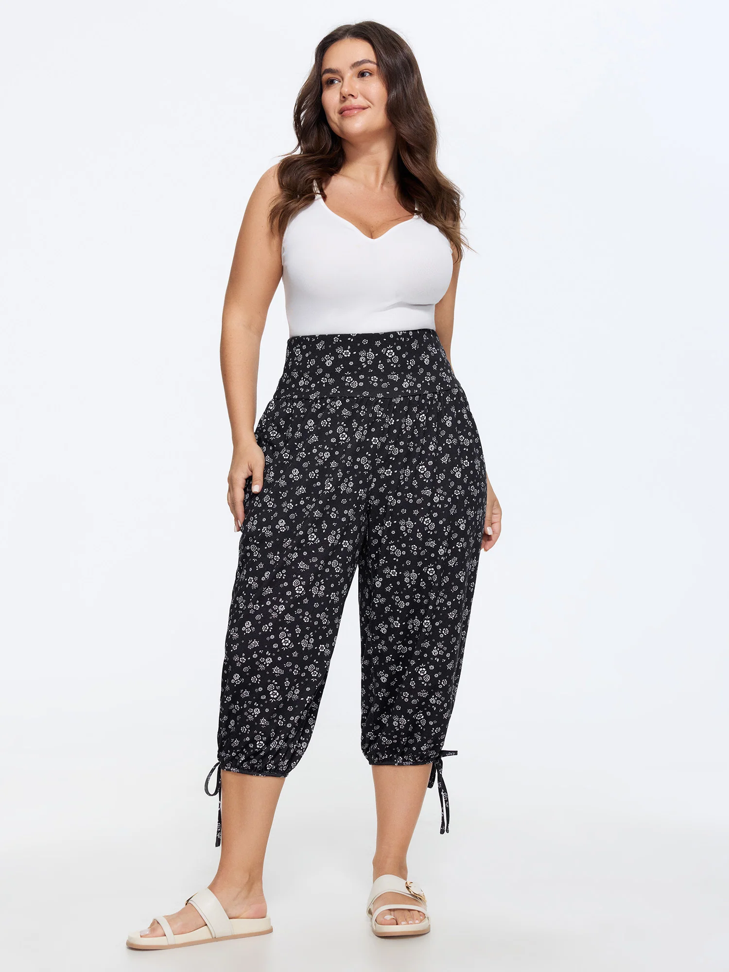 Ditsy Floral Print Drawstring Hem Jogger Pants