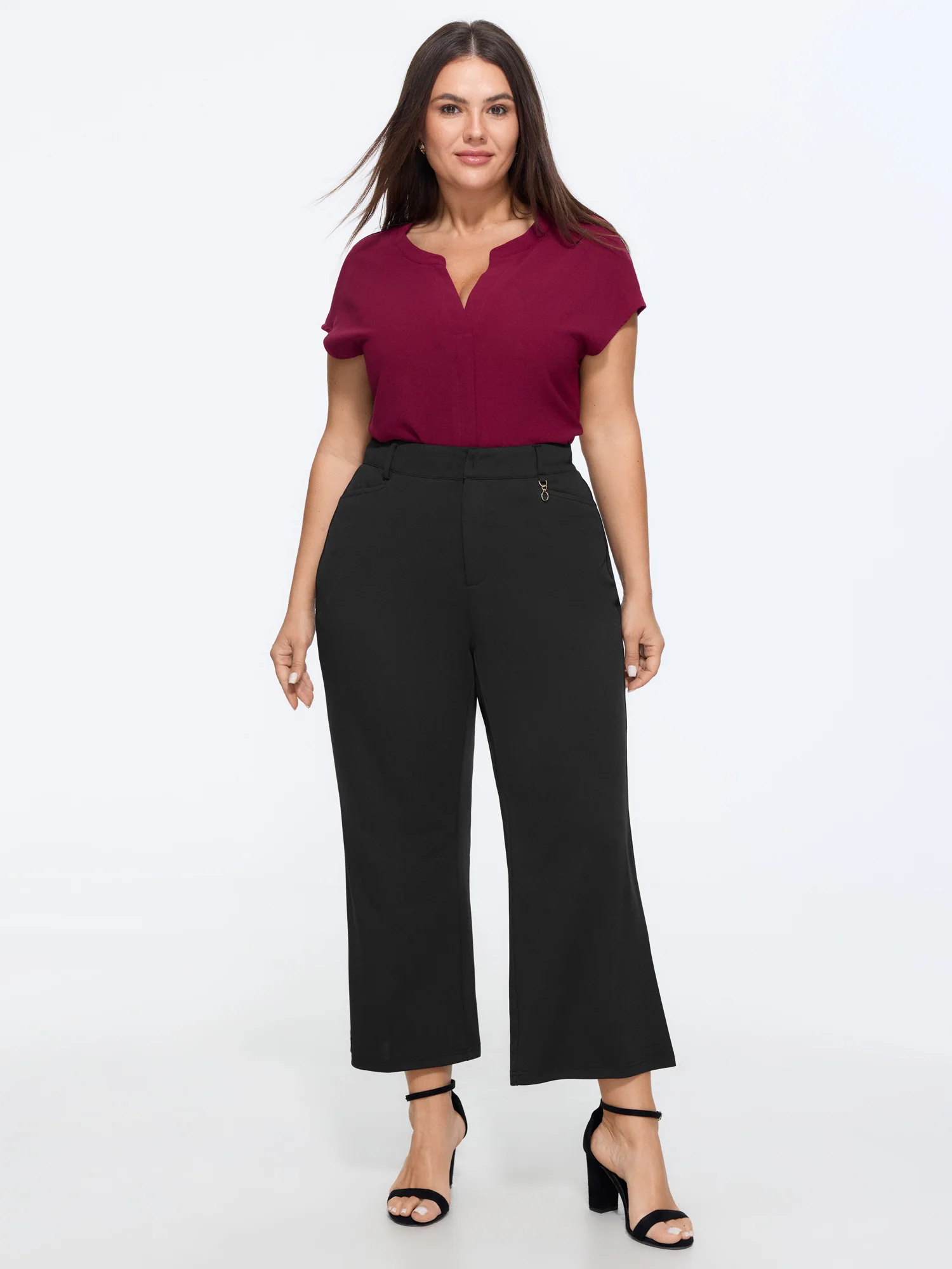 High Waist Pocket Flare Cropped Pants