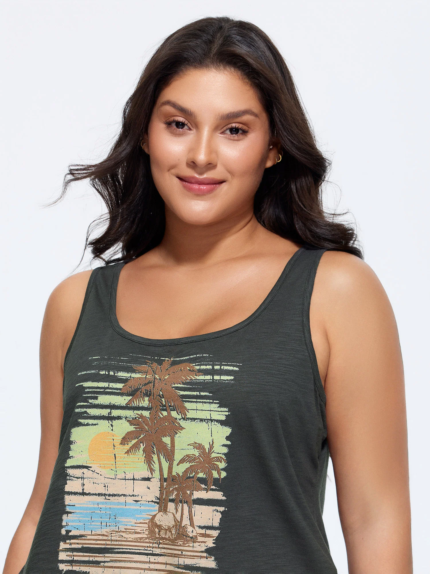 Cotton Stretchy Island Print Tank Top