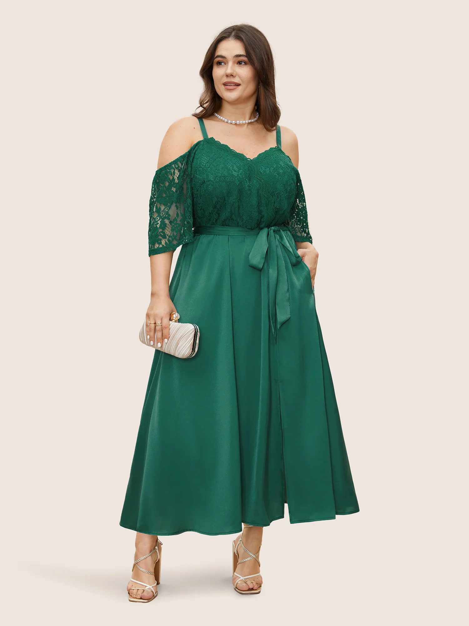 Crochet Lace Mesh Cold Shoulder Dress