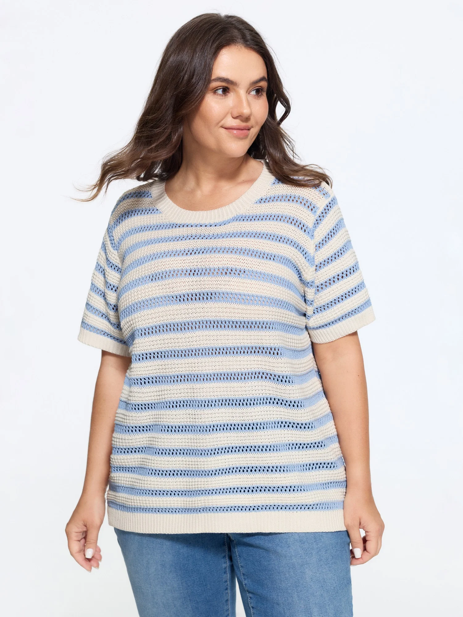 Texture Strip Cut Out Short Sleeve Pullover