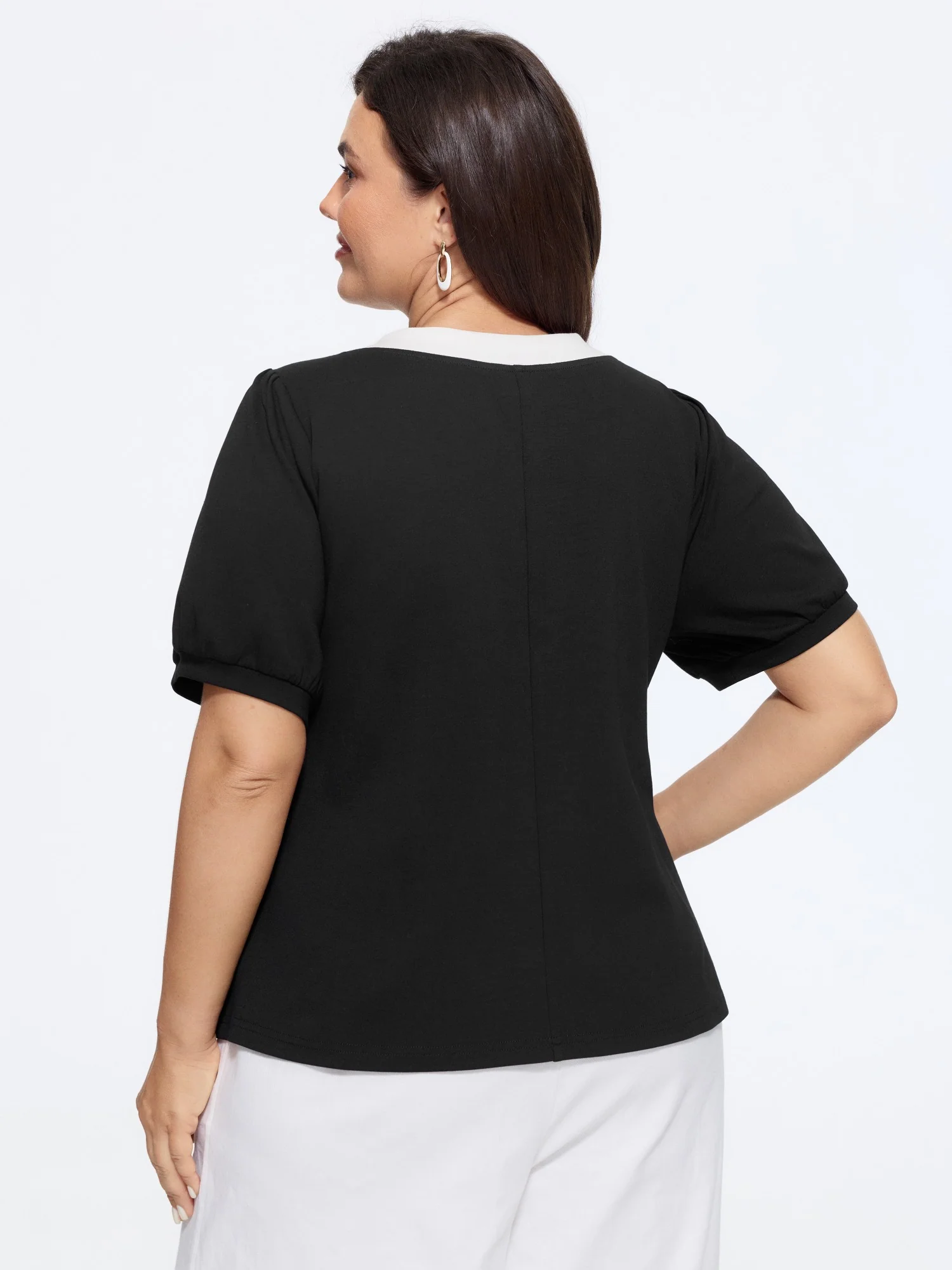 V Neck Double Bow Color Contrast T-Shirt