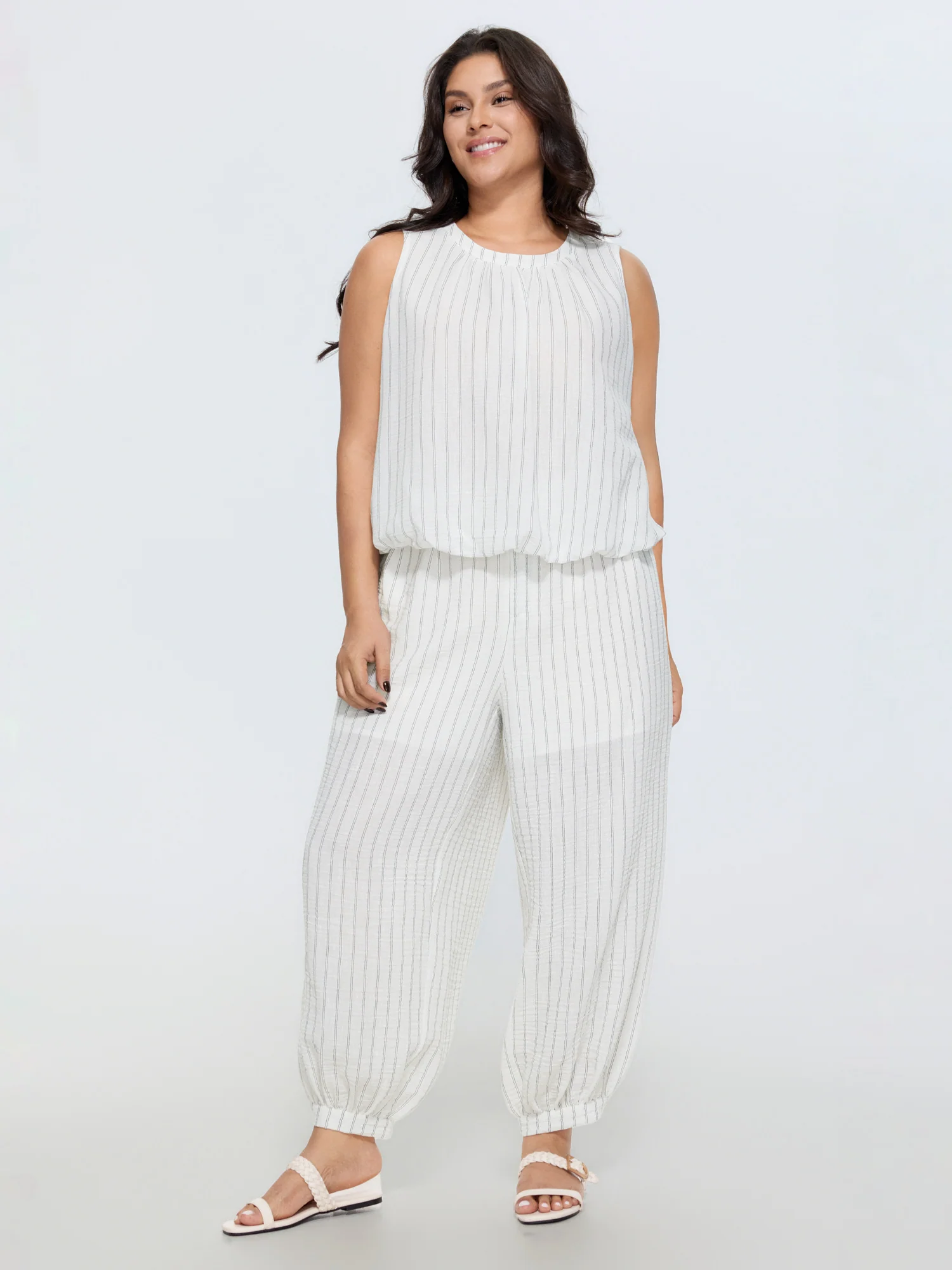 Sheer Lined Striped Print Jogger Pants