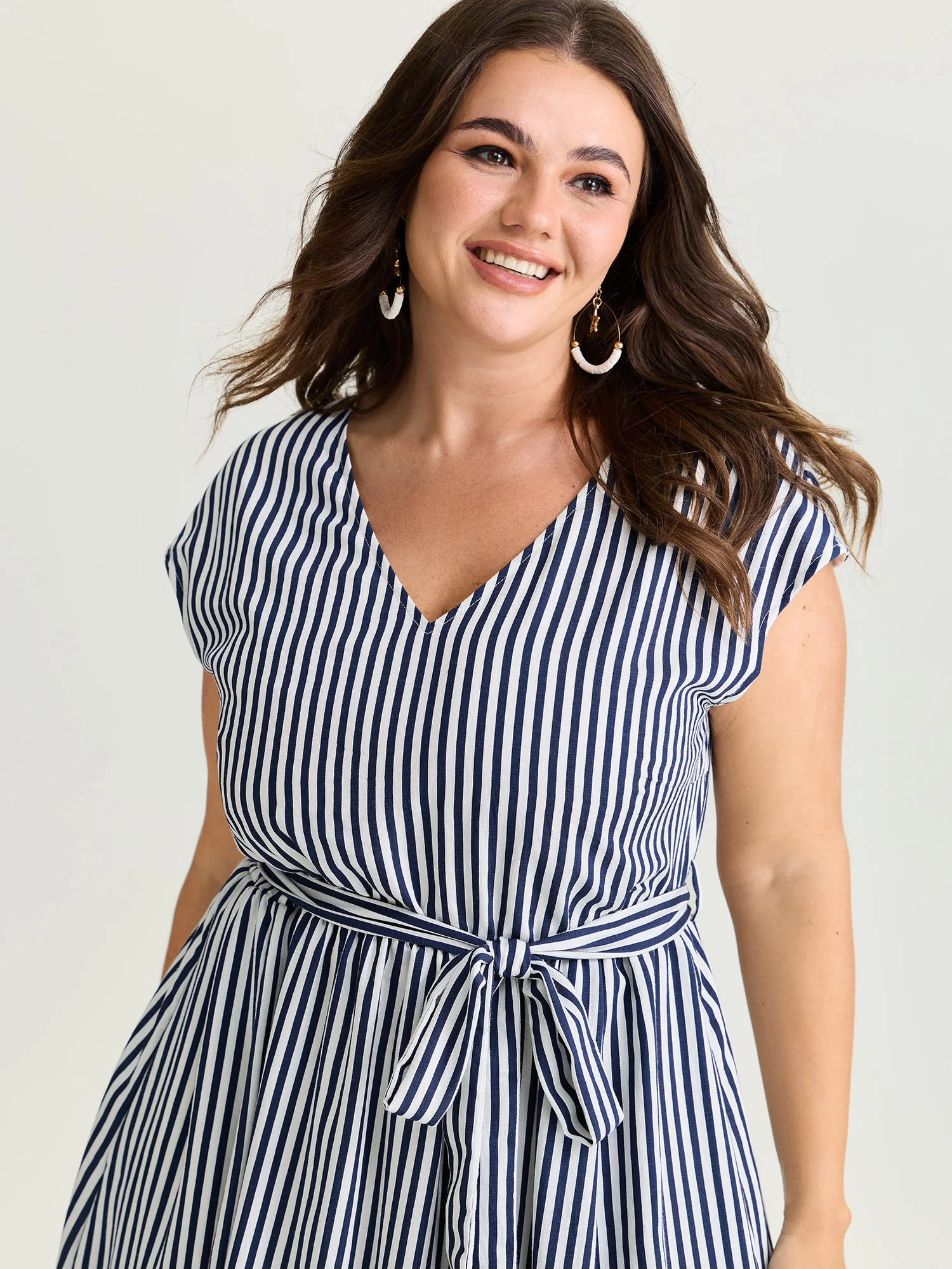 Nautical Stripe Waist-Tie Midi Dress