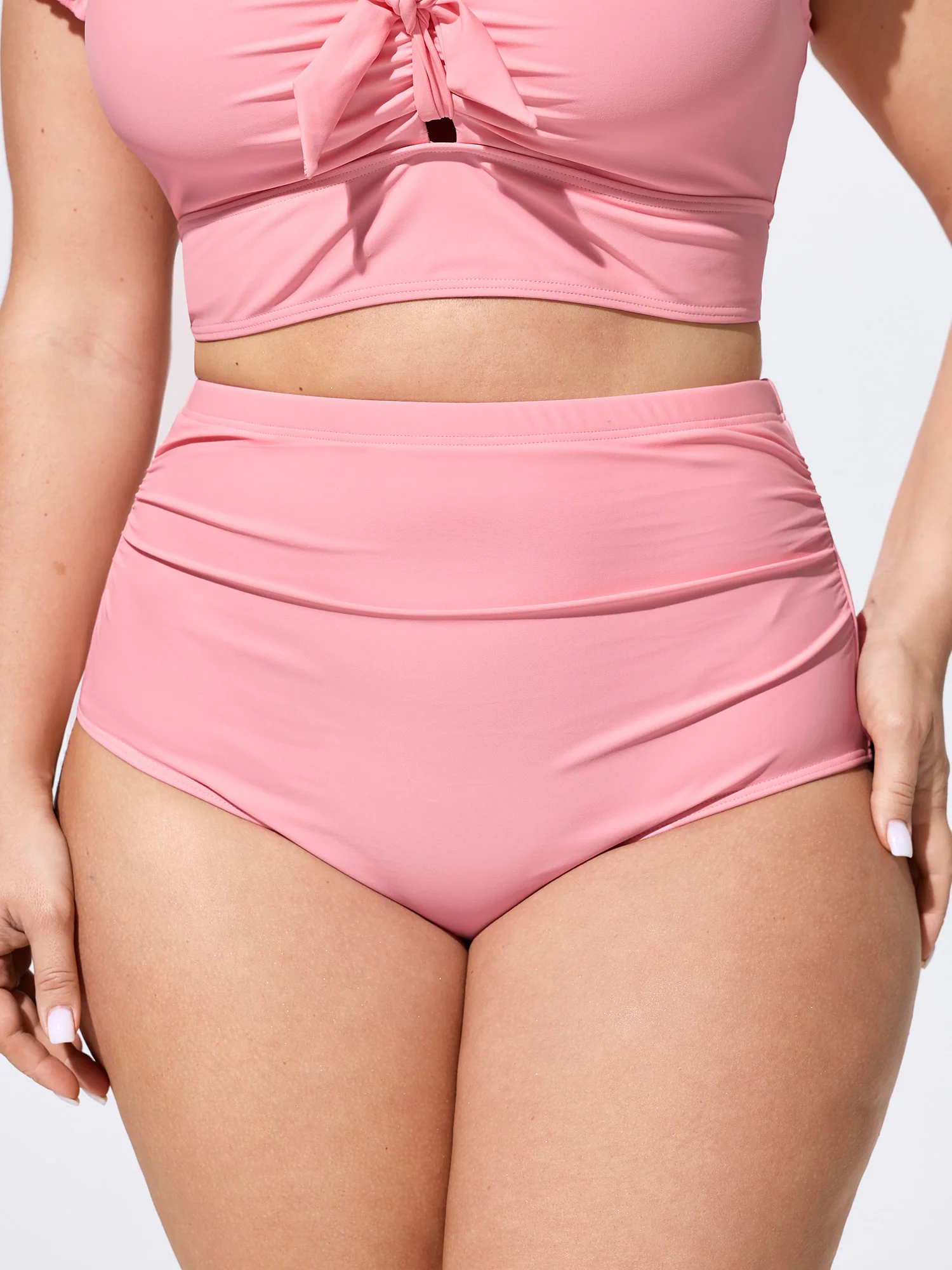 Ruched Tight-Fit Plain Swim Bottoms