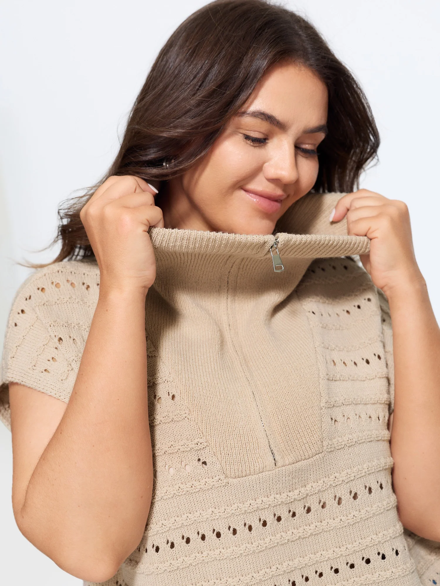 Lapel Collar Half Zip Cut Out Sweater Vest
